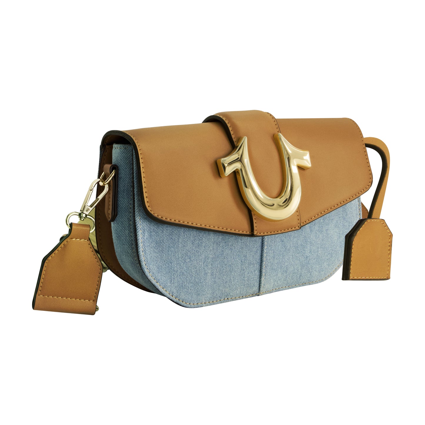 True Religion Licensed Denim Saddle Bag with Oversized Horseshoe Logo, LIGHT BLUE