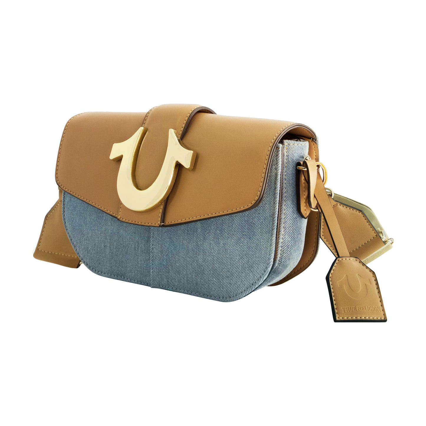 True Religion Licensed Denim Saddle Bag with Oversized Horseshoe Logo, LIGHT BLUE