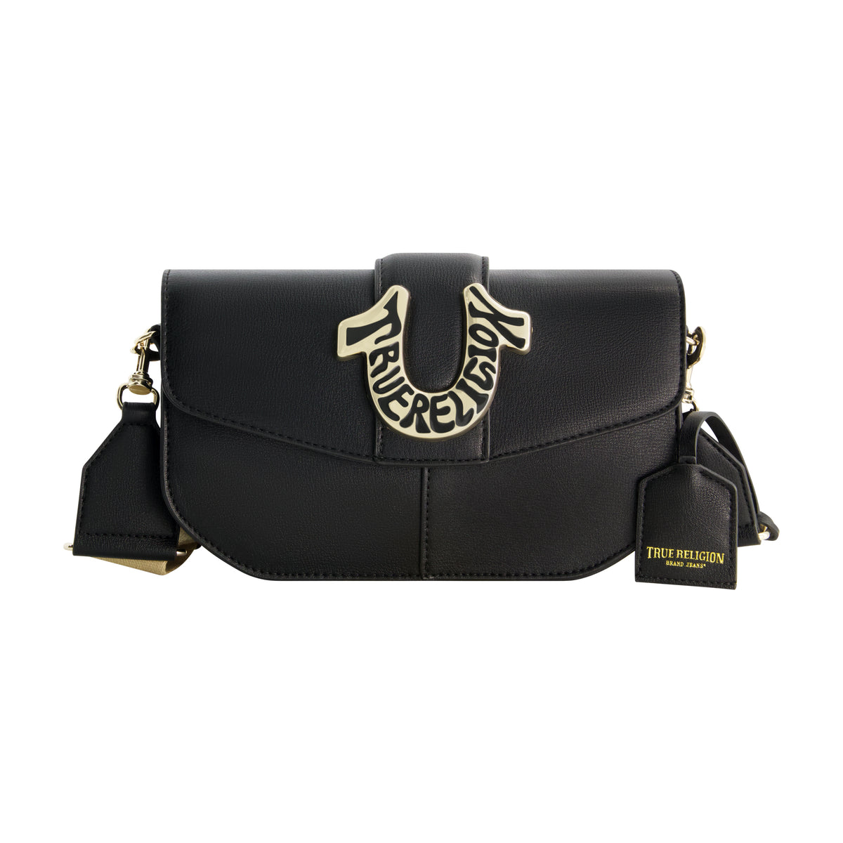 True Religion Shoulder Bag with Signature Logo Accent, BLACK