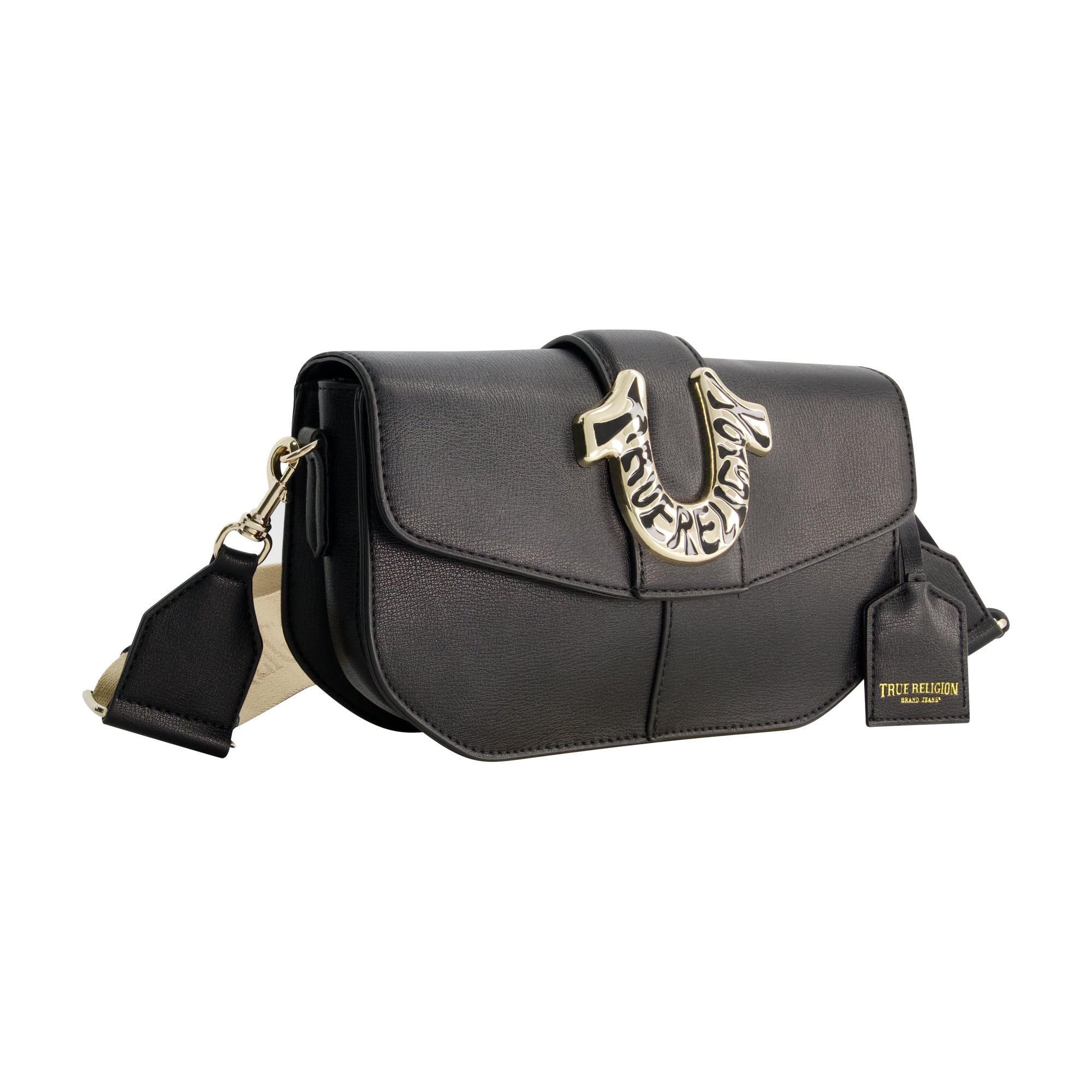 True Religion Shoulder Bag with Signature Logo Accent, BLACK