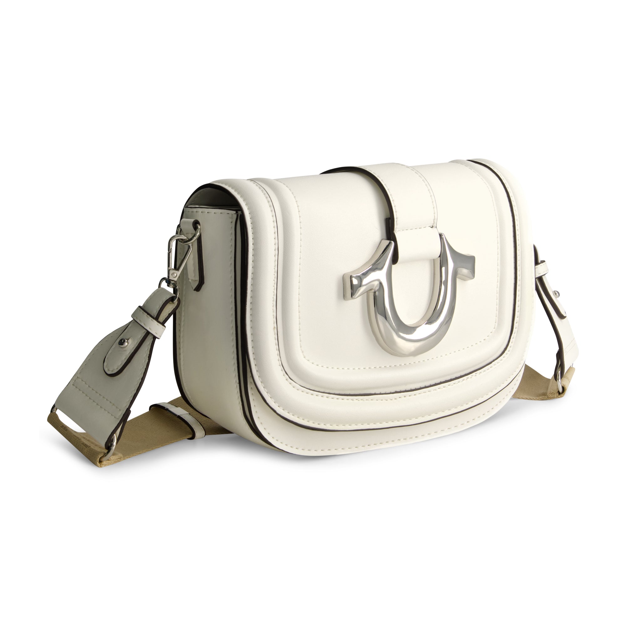 True Religion Saddle Bag with Gold Hardware, WHITE