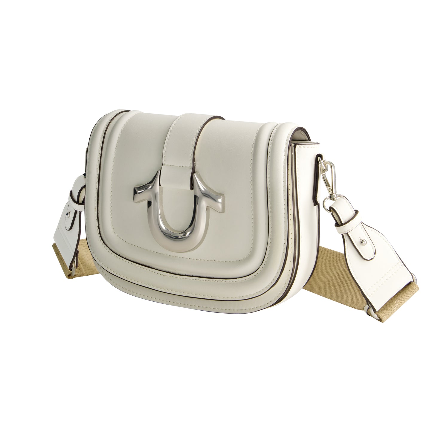 True Religion Saddle Bag with Gold Hardware, WHITE