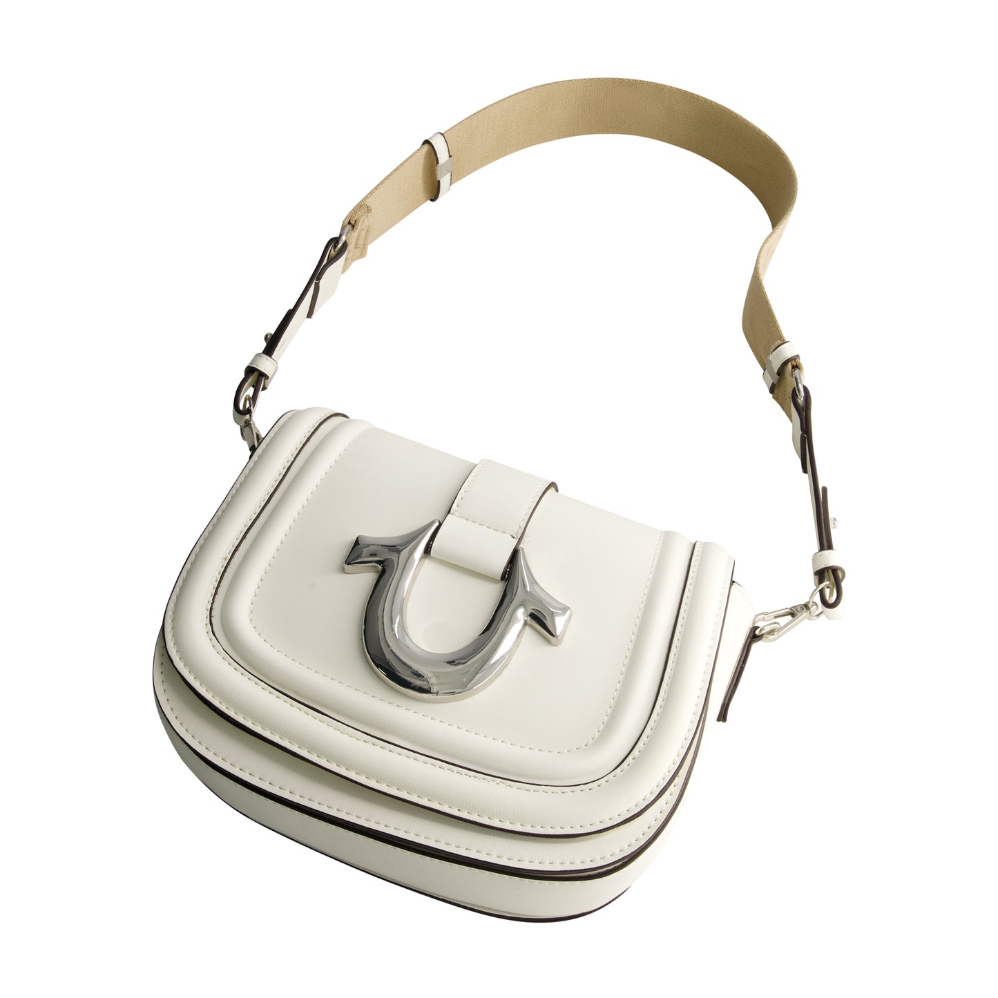 True Religion Saddle Bag with Gold Hardware, WHITE