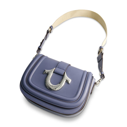 True Religion Saddle Bag with Gold Hardware, Blue