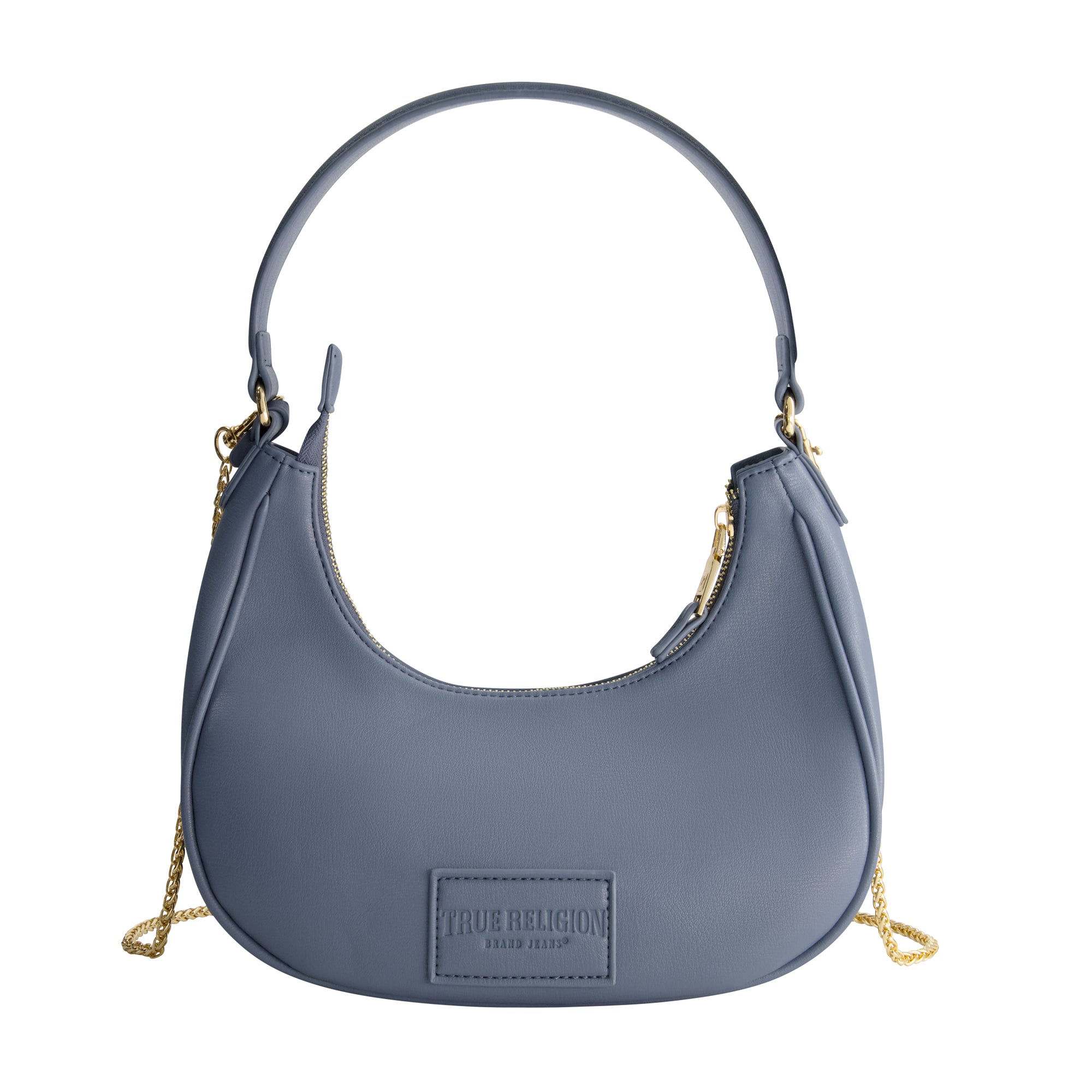True Religion Zip Top Crescent Hobo Bag, BLUE