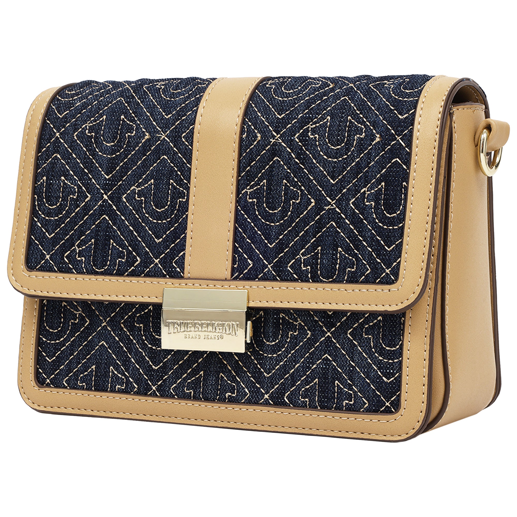 True Religion Logo Lock Modern Flap Denim Crossbody Bag