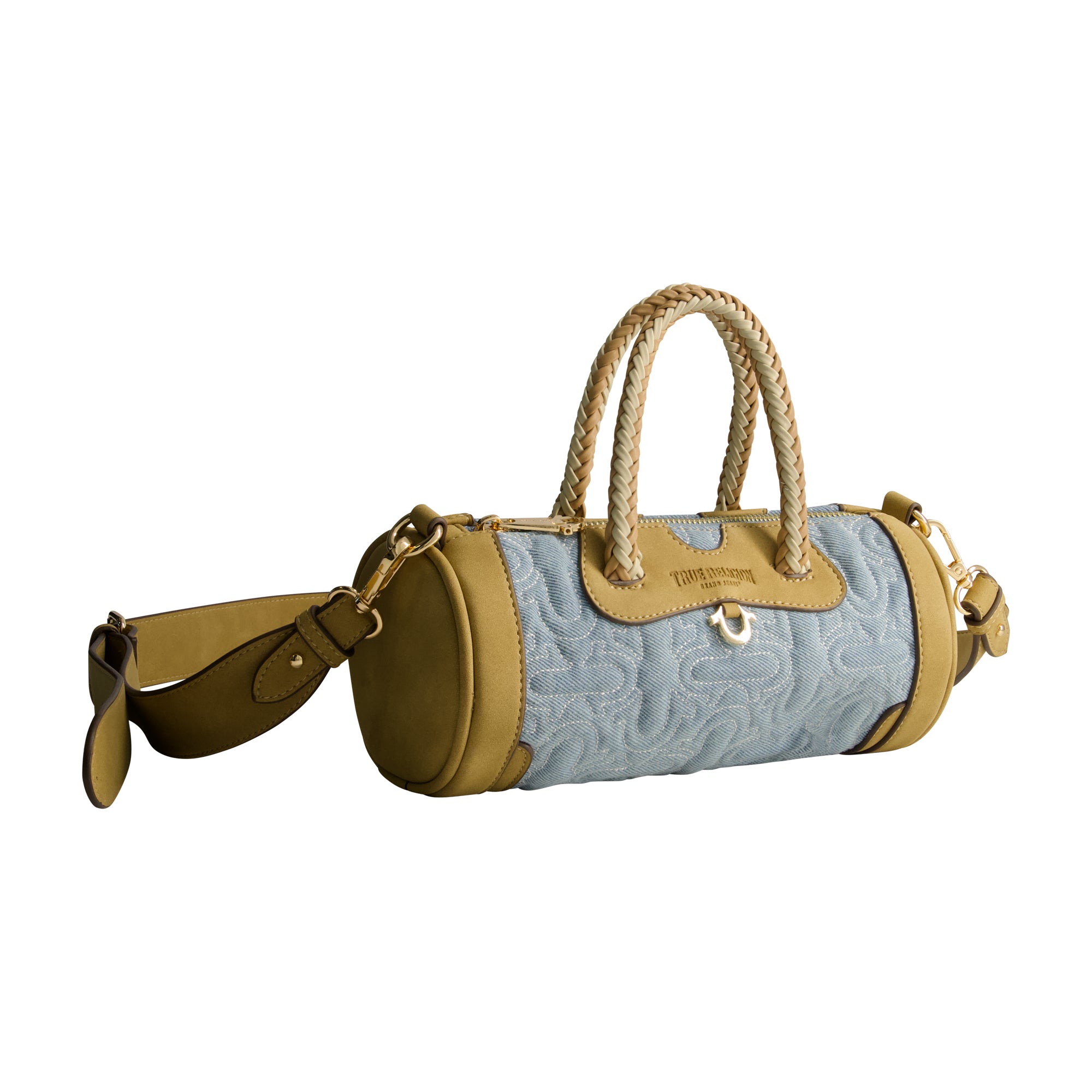 True Religion Quilted Horseshoe Mini Duffel Crossbody Bag, DENIM