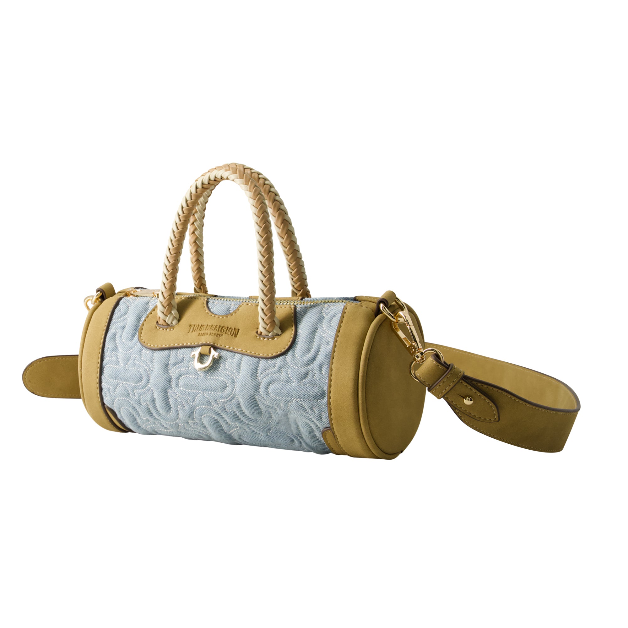 True Religion Quilted Horseshoe Mini Duffel Crossbody Bag, DENIM