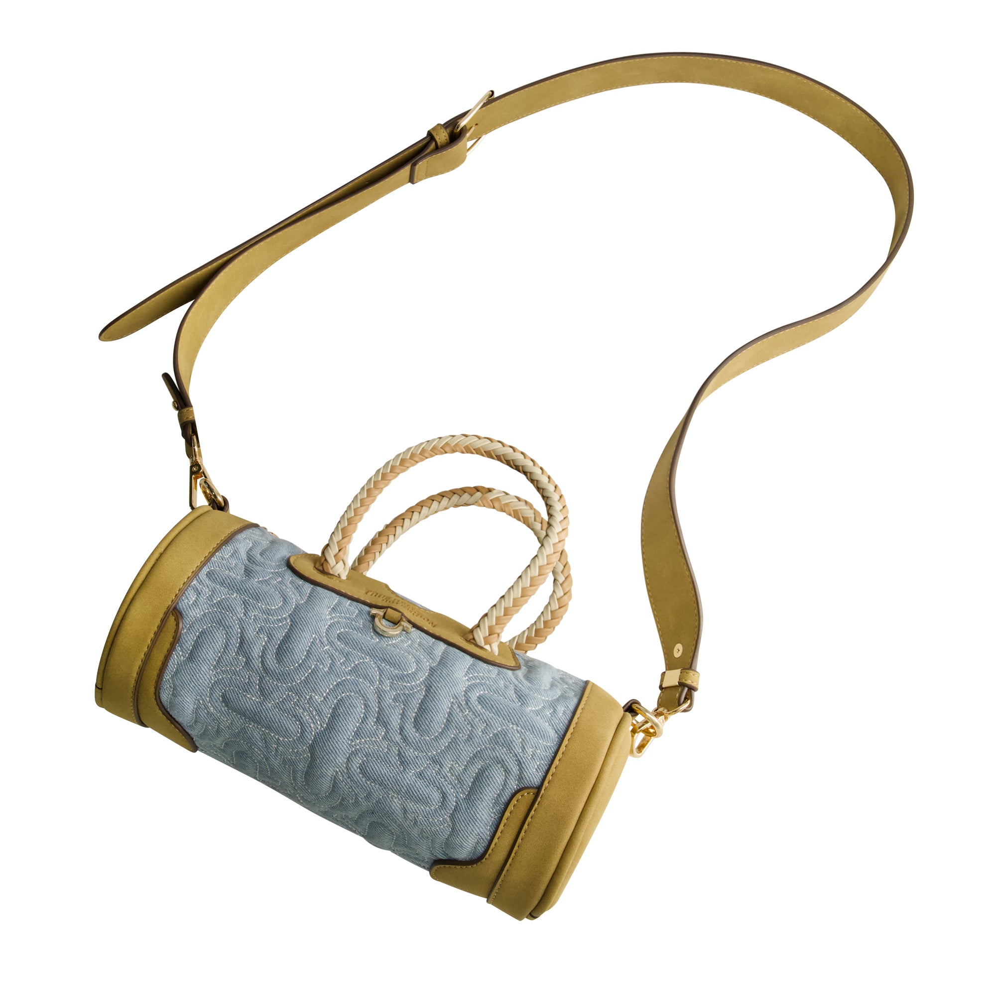 True Religion Quilted Horseshoe Mini Duffel Crossbody Bag, DENIM