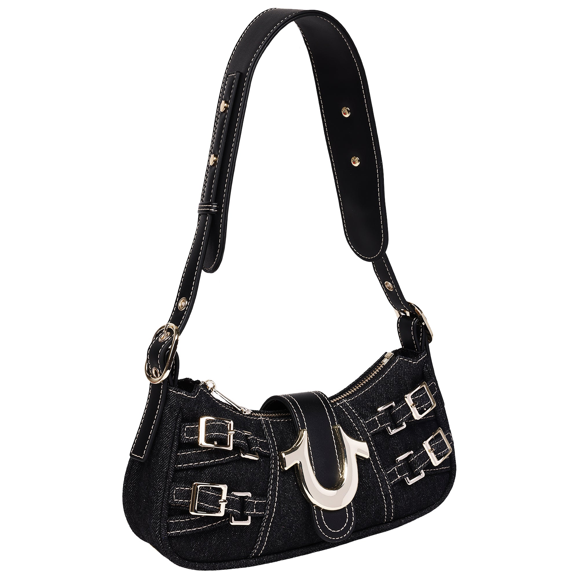 True Religion Multi-Strap Denim Shoulder Bag