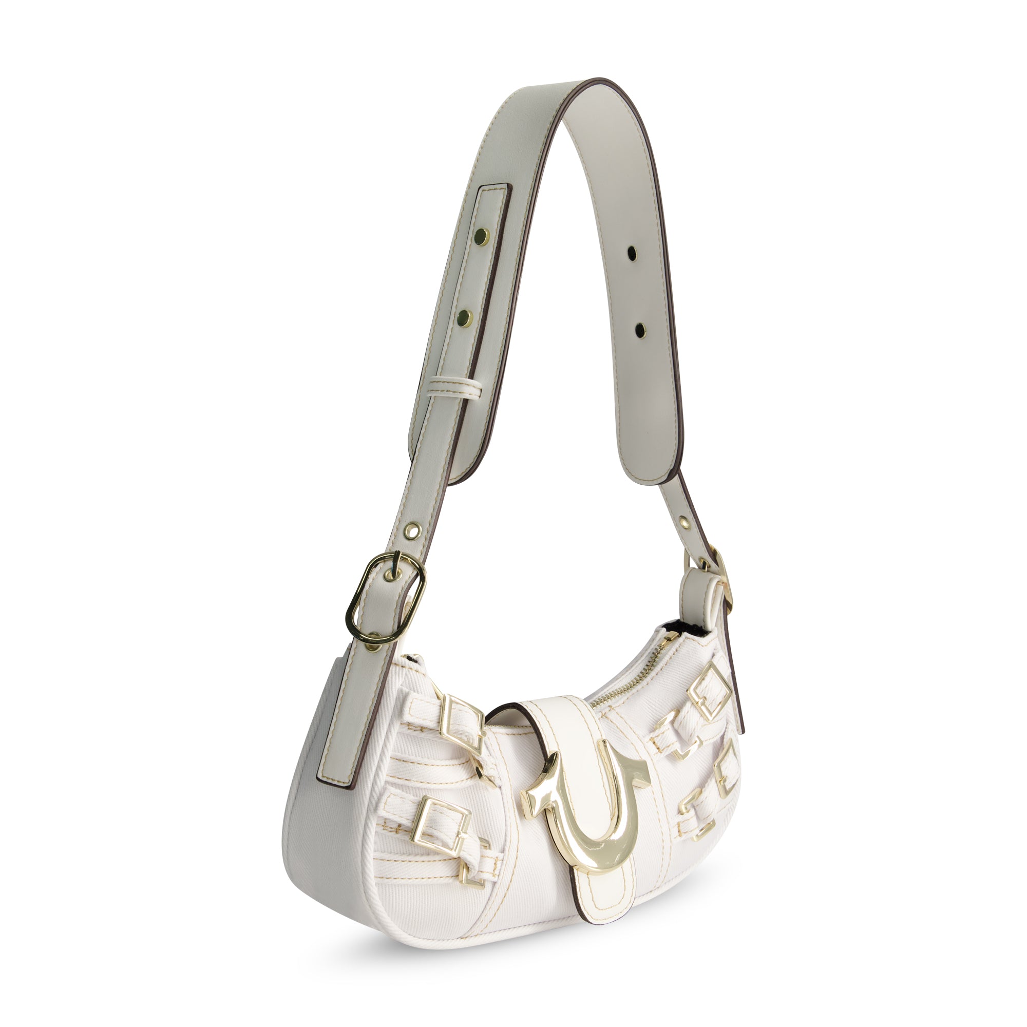 True Religion Multi-Strap Denim Shoulder Bag, WHITE