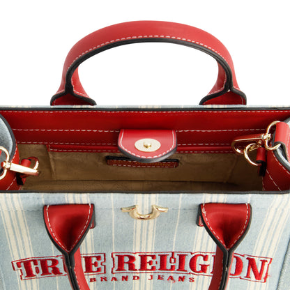 True Religion Denim Stripe Modern Tote, DENIM