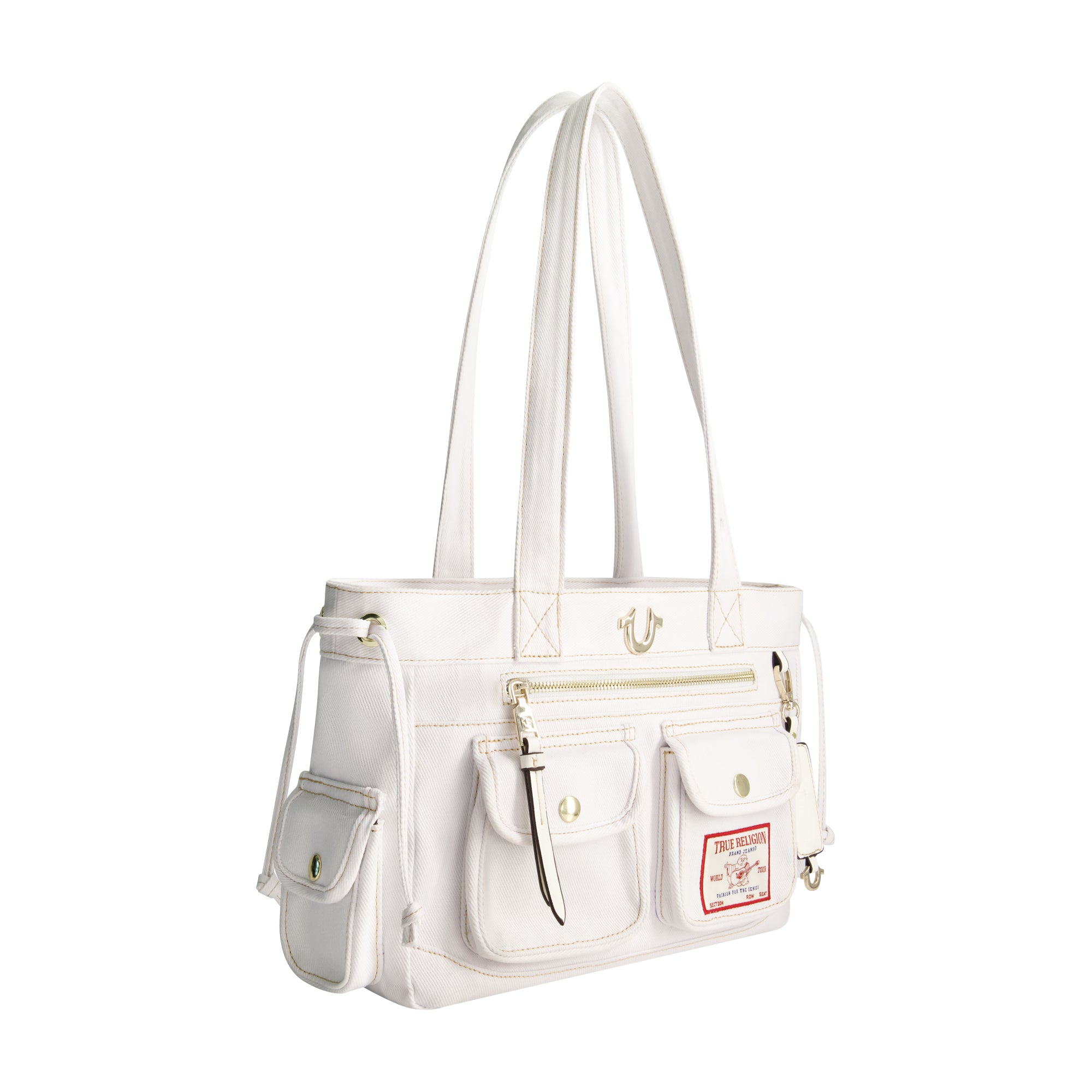 True Religion Multi-Pocket Denim Tote, WHITE
