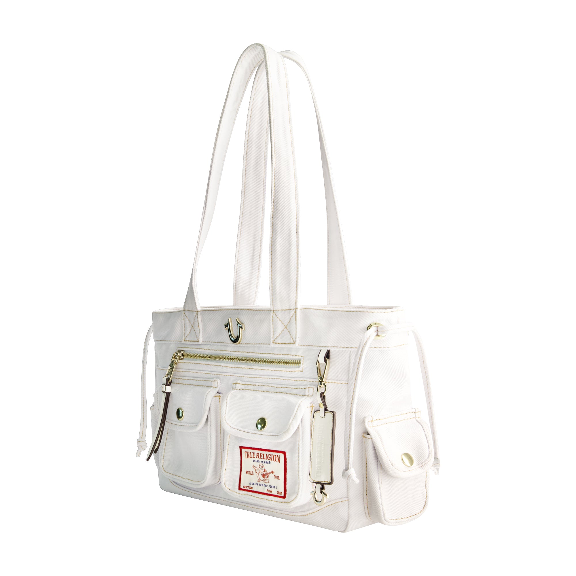 True Religion Multi-Pocket Denim Tote, WHITE