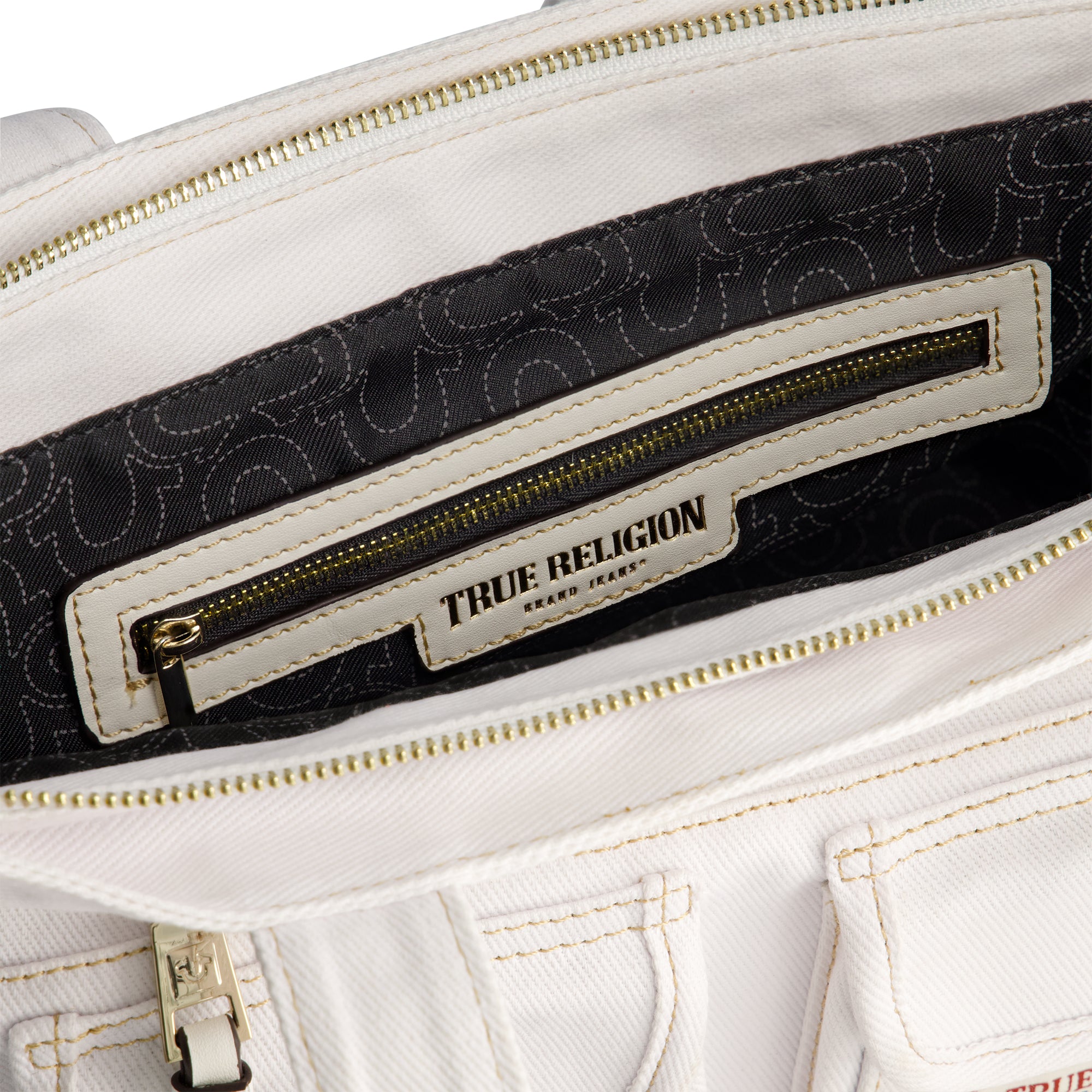 True Religion Multi-Pocket Denim Tote, WHITE