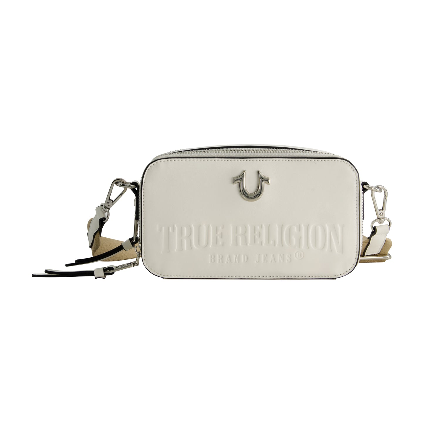 True Religion Double-Zip Horseshoe Camera Bag, White