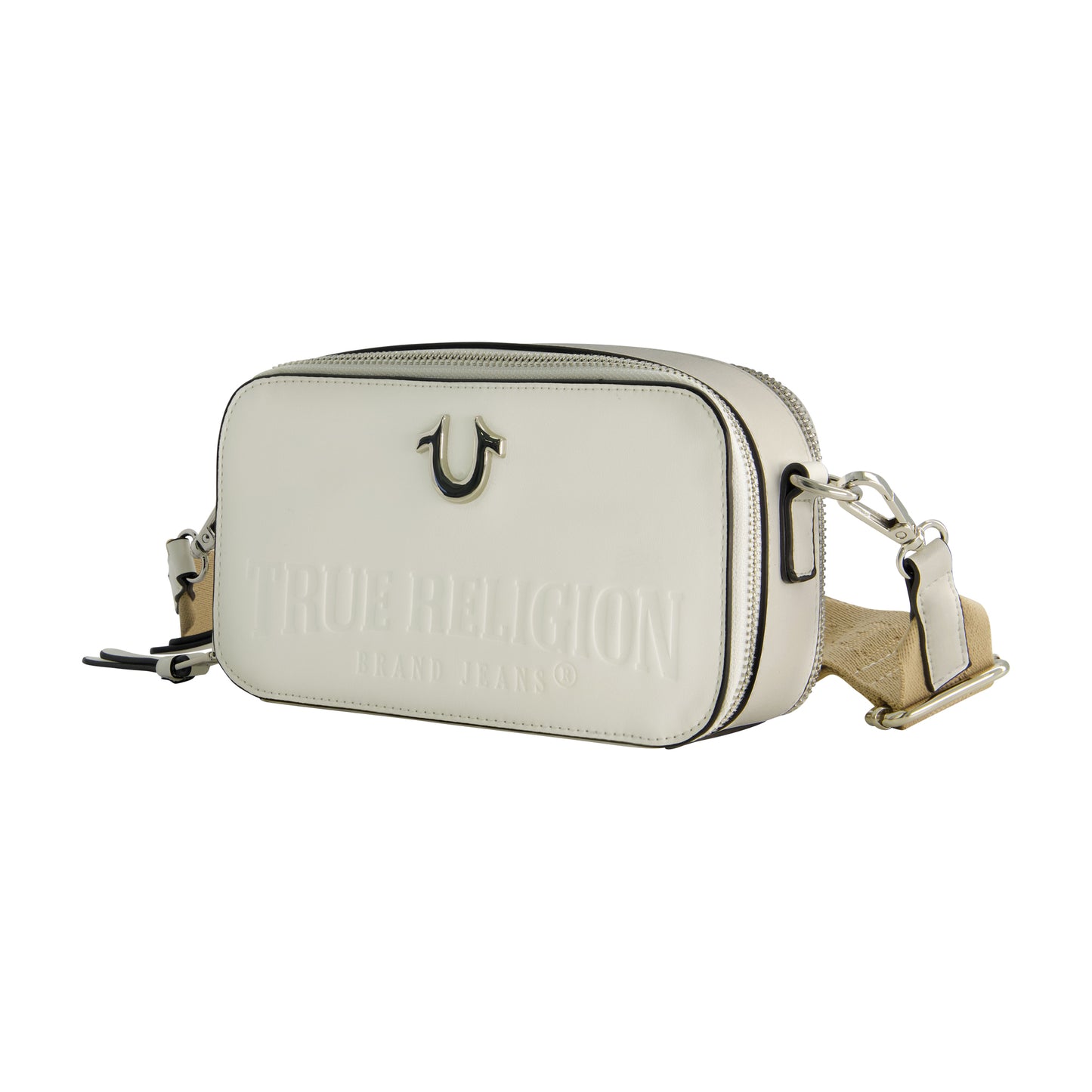 True Religion Double-Zip Horseshoe Camera Bag, White