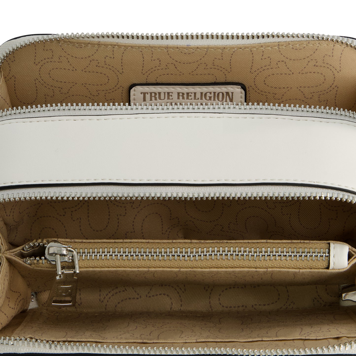 True Religion Double-Zip Horseshoe Camera Bag, White