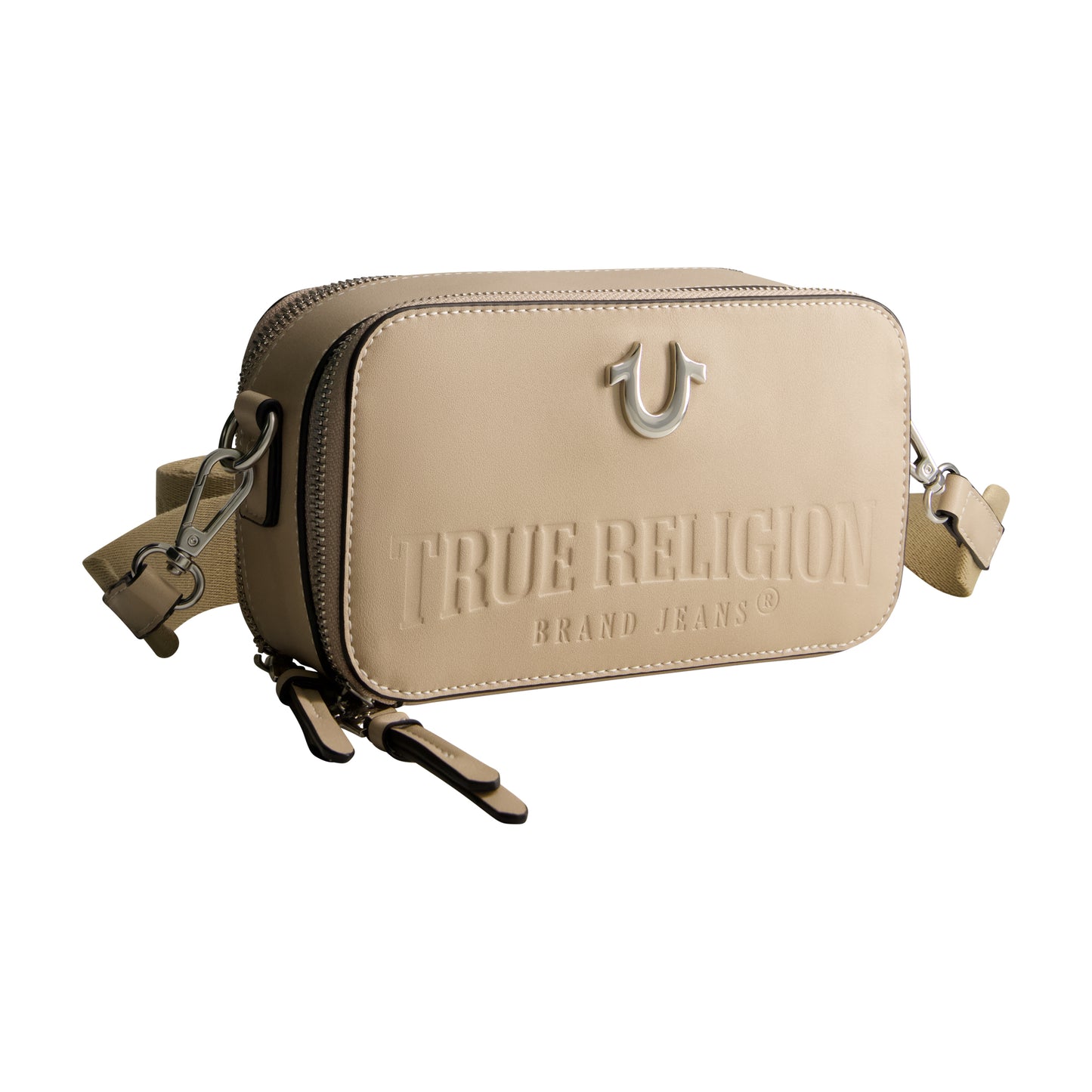 True Religion Double-Zip Horseshoe Camera Bag, Tan