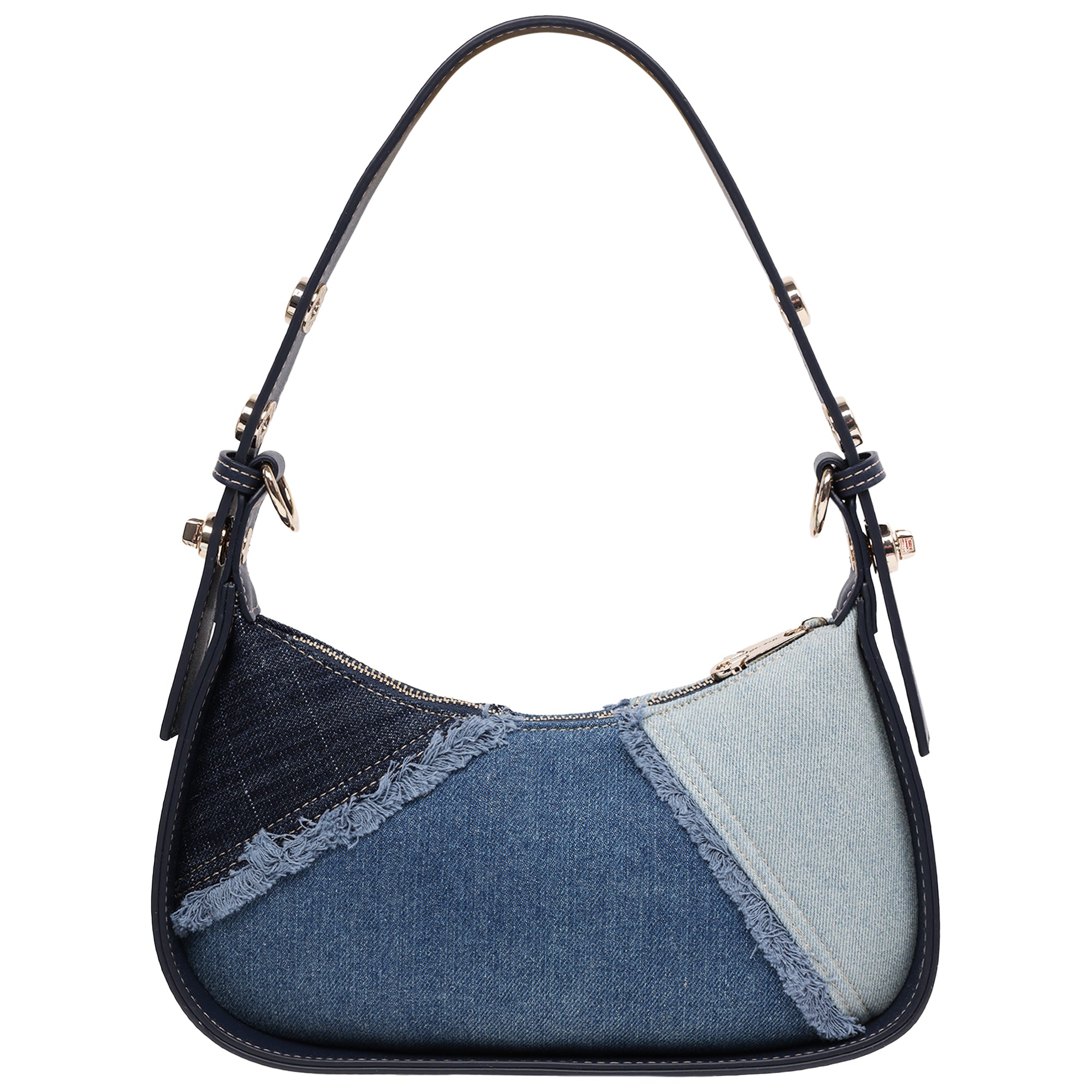 True Religion Frayed Denim Horseshoe Flap Shoulder Bag