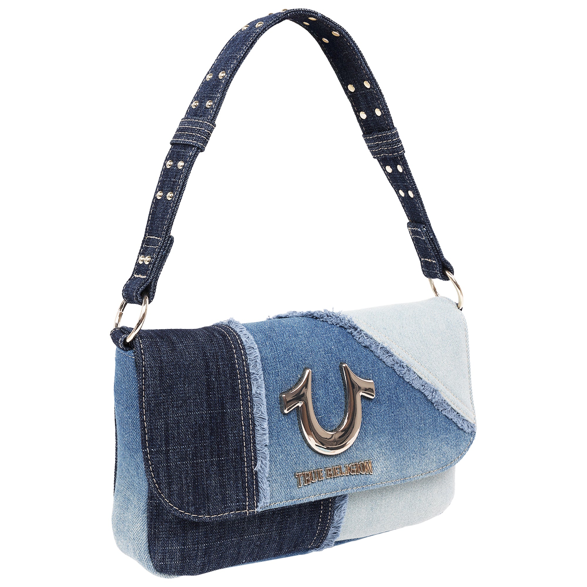 True Religion Frayed Denim Horseshoe Hobo Bag