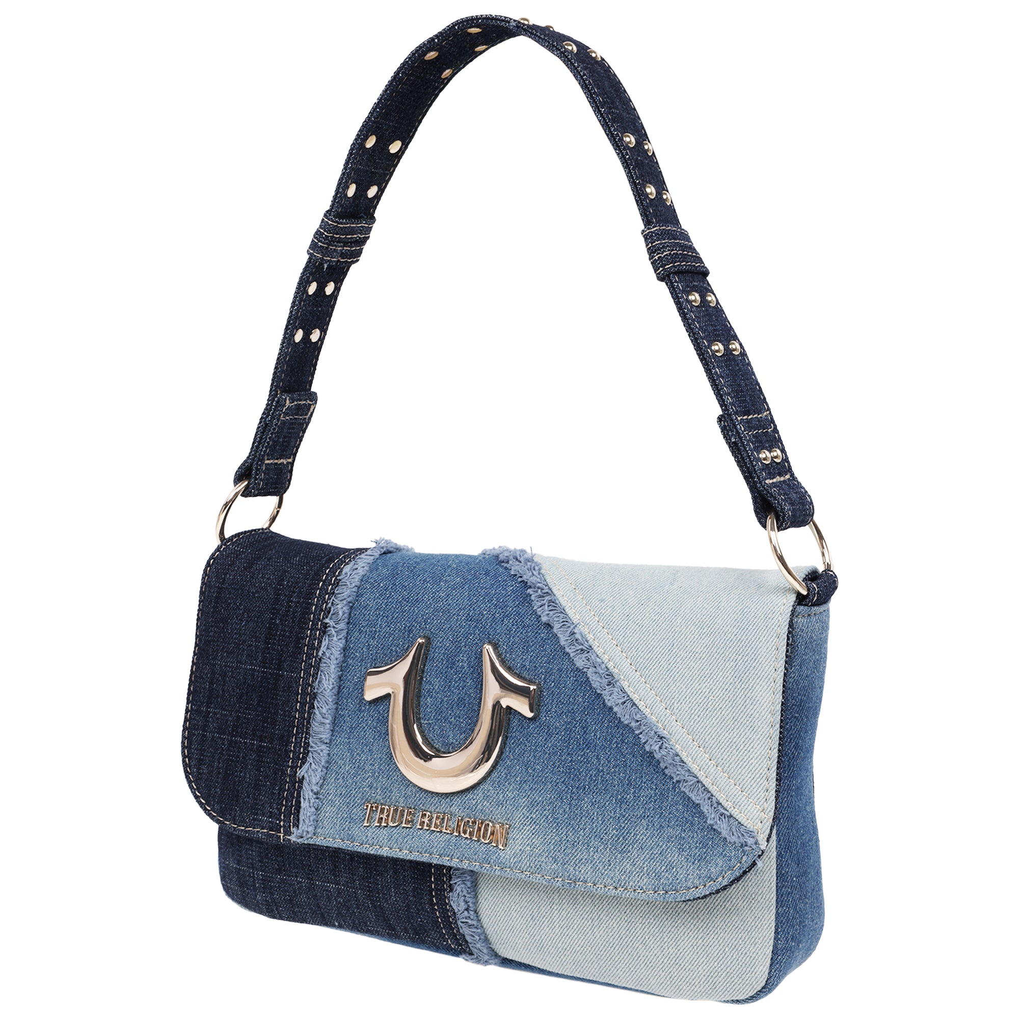 True Religion Frayed Denim Horseshoe Hobo Bag