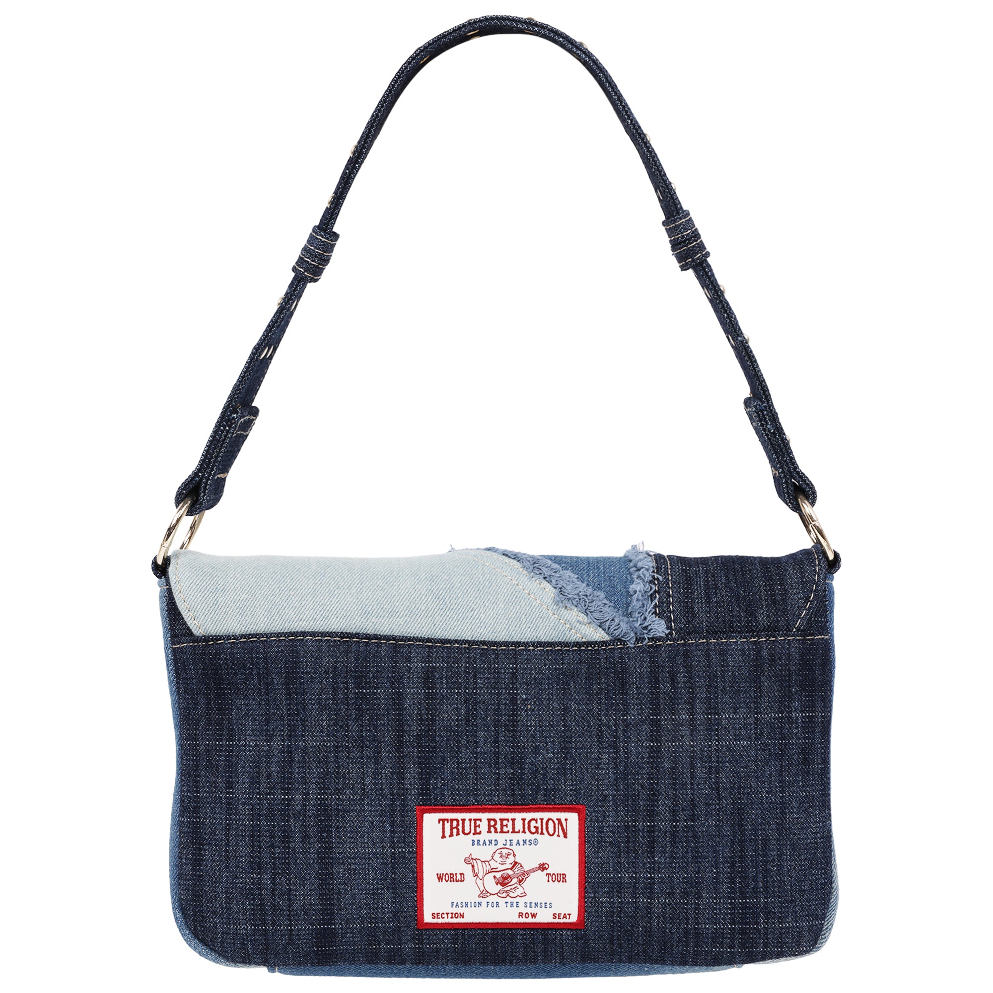 True Religion Frayed Denim Horseshoe Hobo Bag