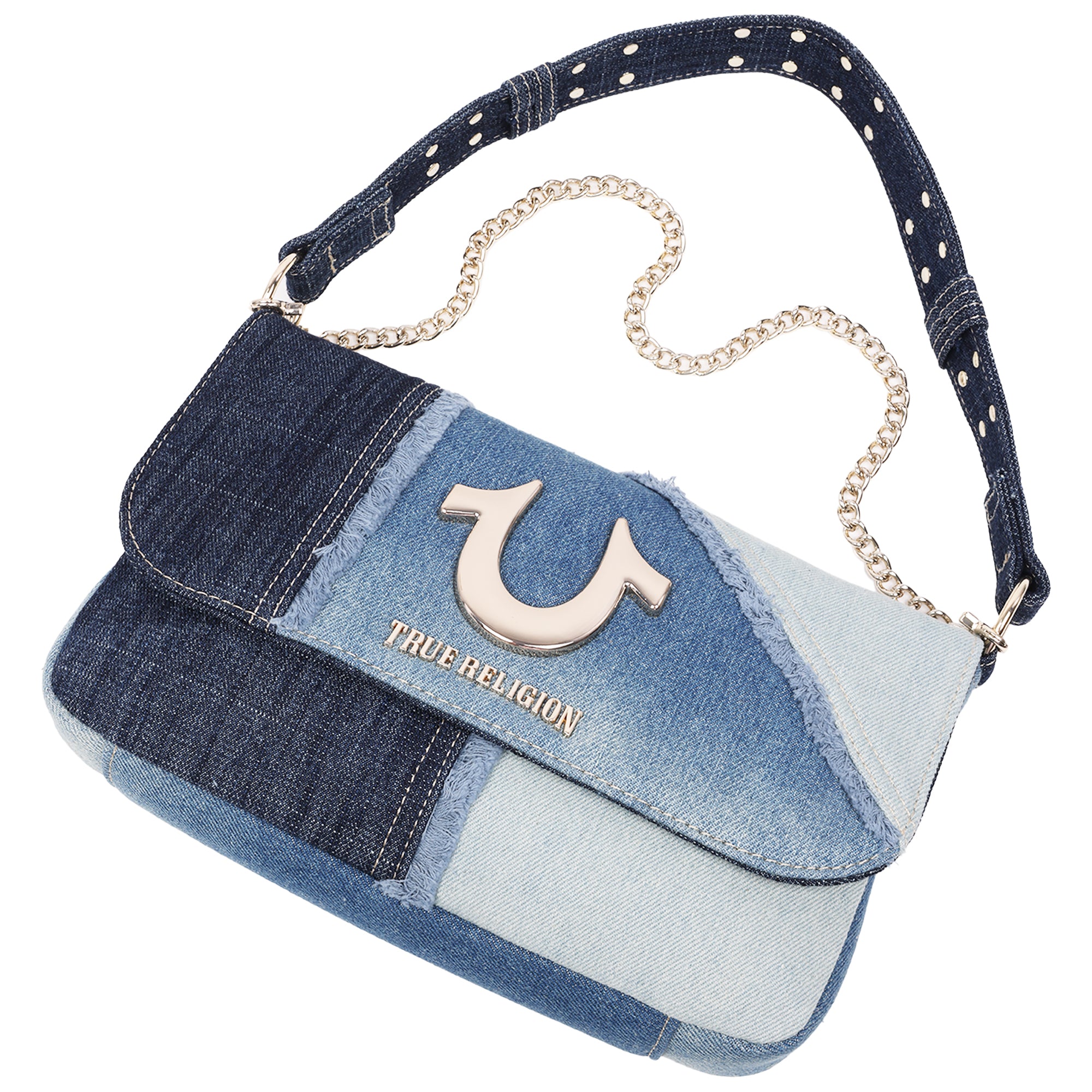 True Religion Frayed Denim Horseshoe Hobo Bag
