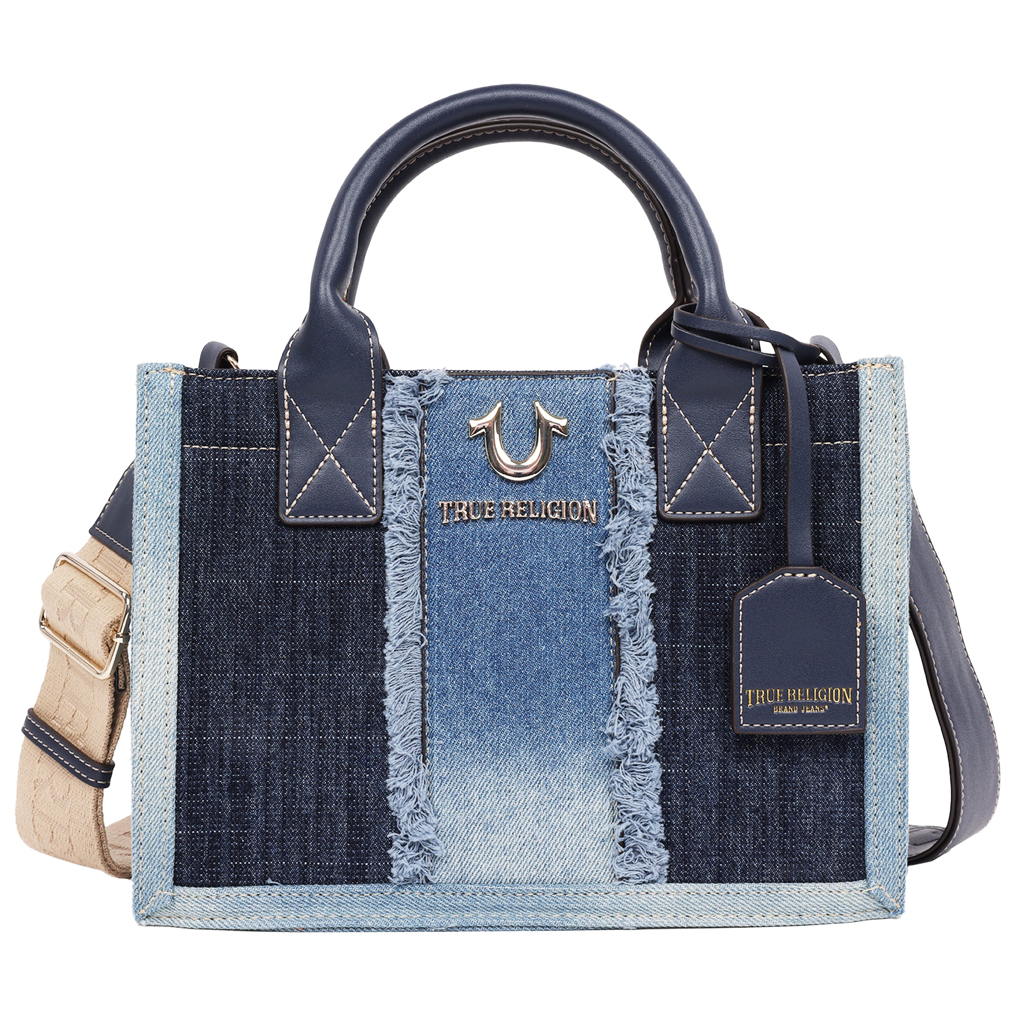 True Religion Frayed Denim Modern Tote with Removable Strap
