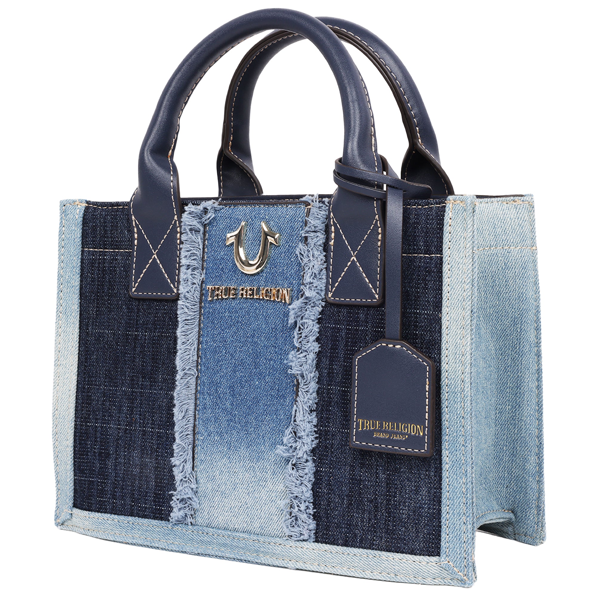 True Religion Frayed Denim Modern Tote with Removable Strap