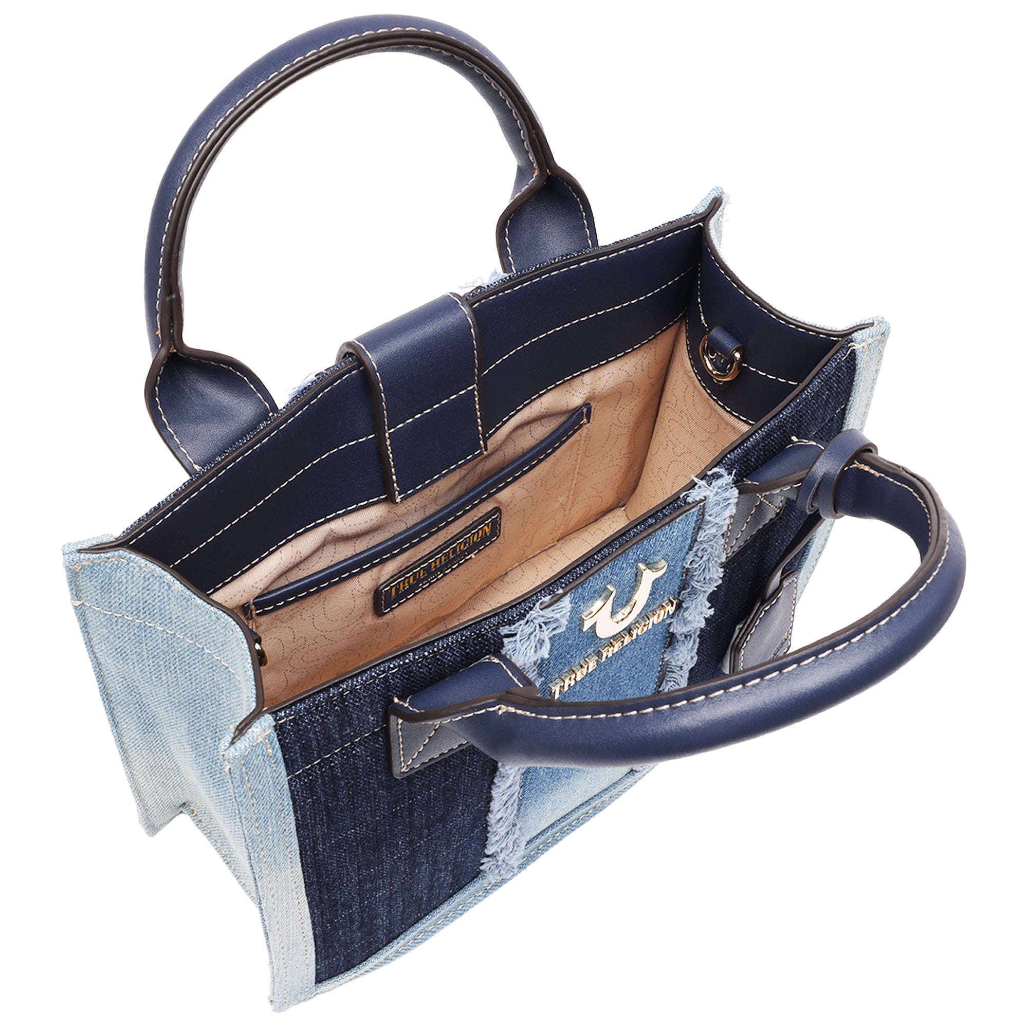 True Religion Frayed Denim Modern Tote with Removable Strap