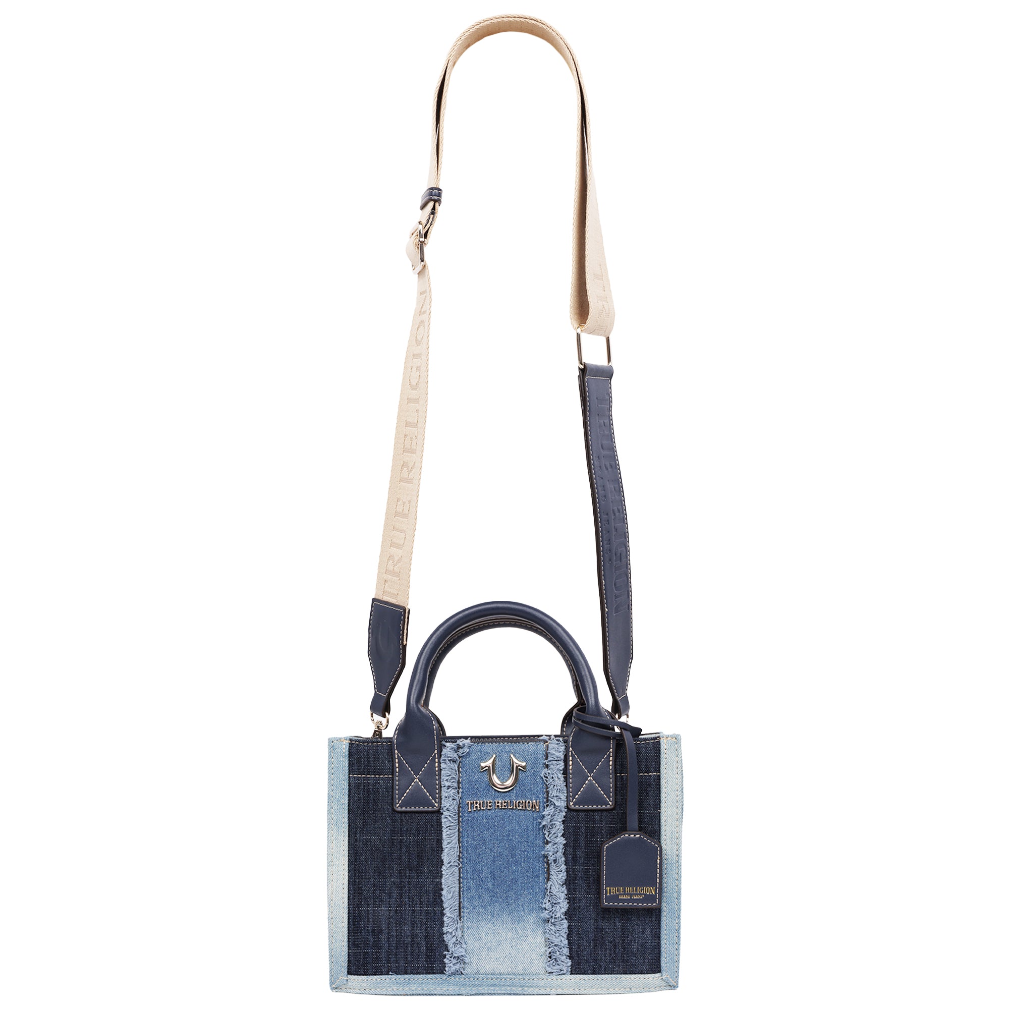 True Religion Frayed Denim Modern Tote with Removable Strap