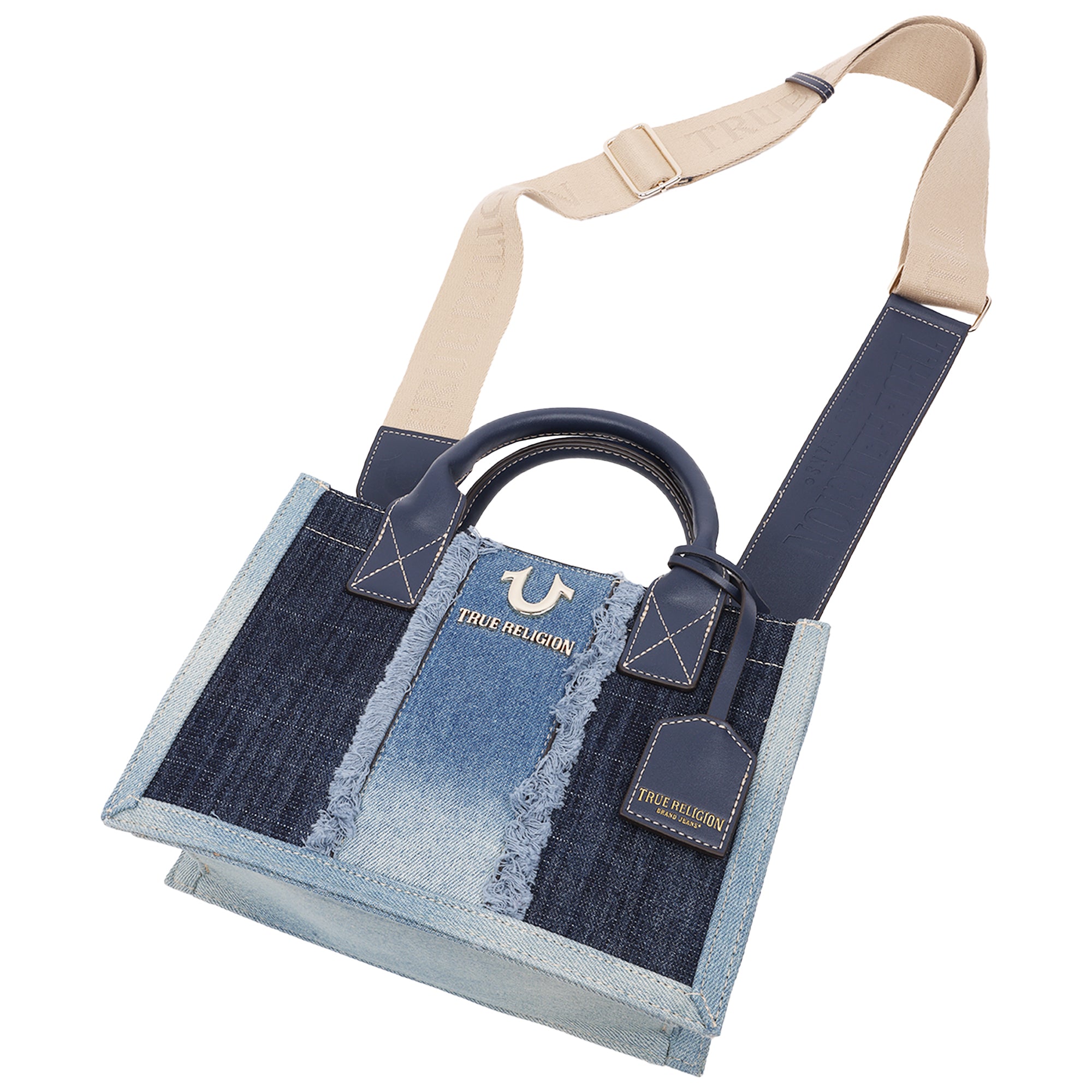 True Religion Frayed Denim Modern Tote with Removable Strap