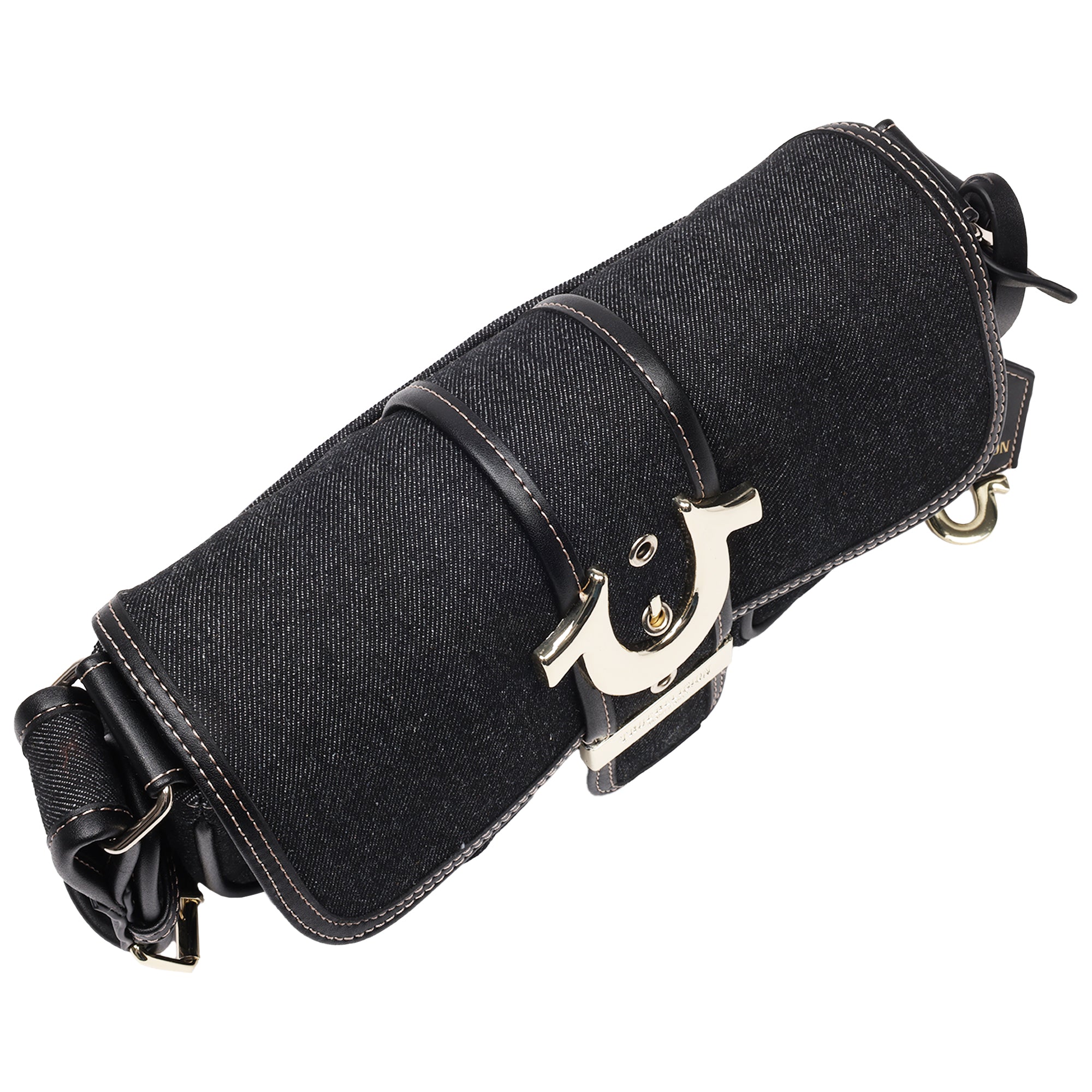 True Religion Double Pocket Denim Satchel with Horseshoe Hardware