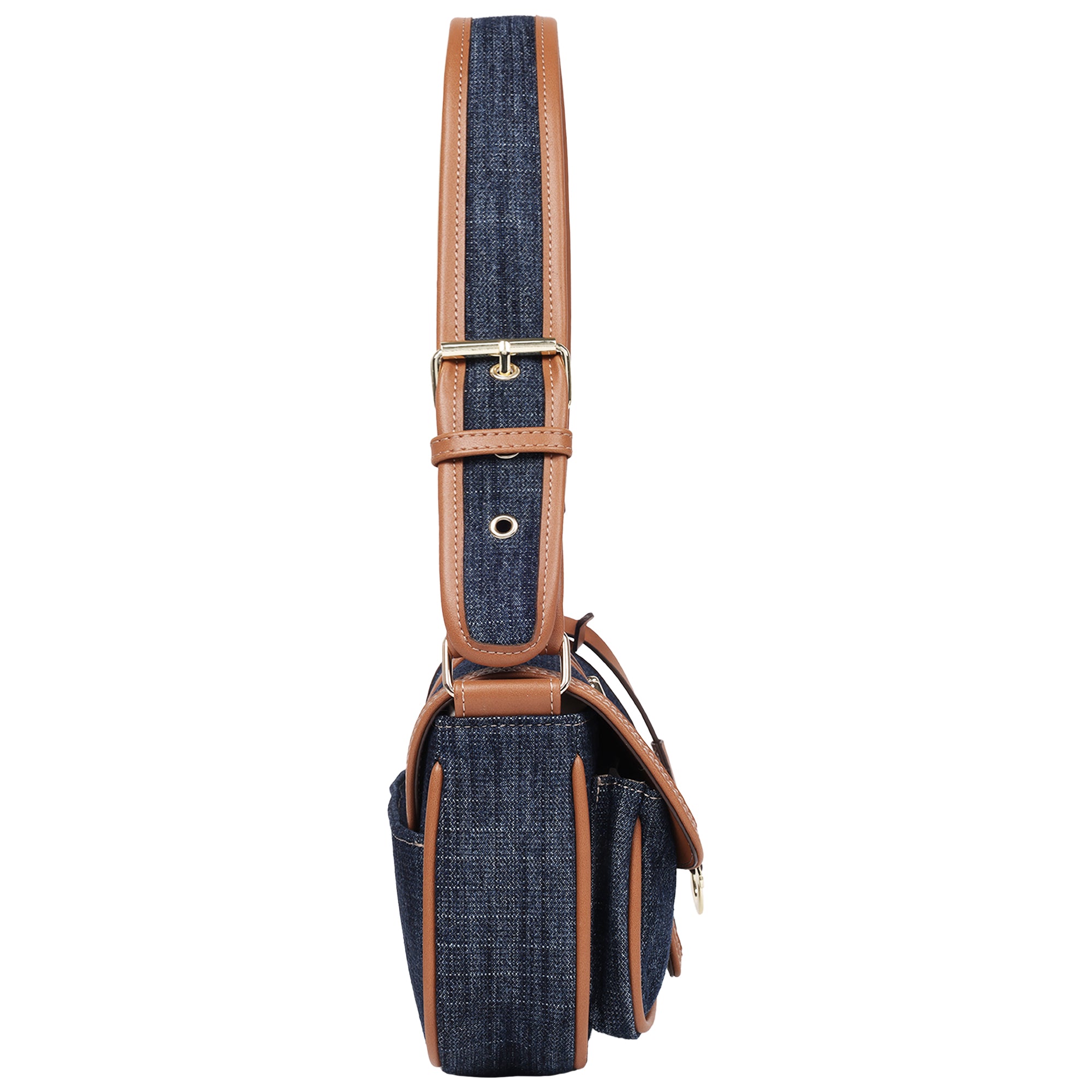 True Religion Double Pocket Denim Satchel with Horseshoe Hardware