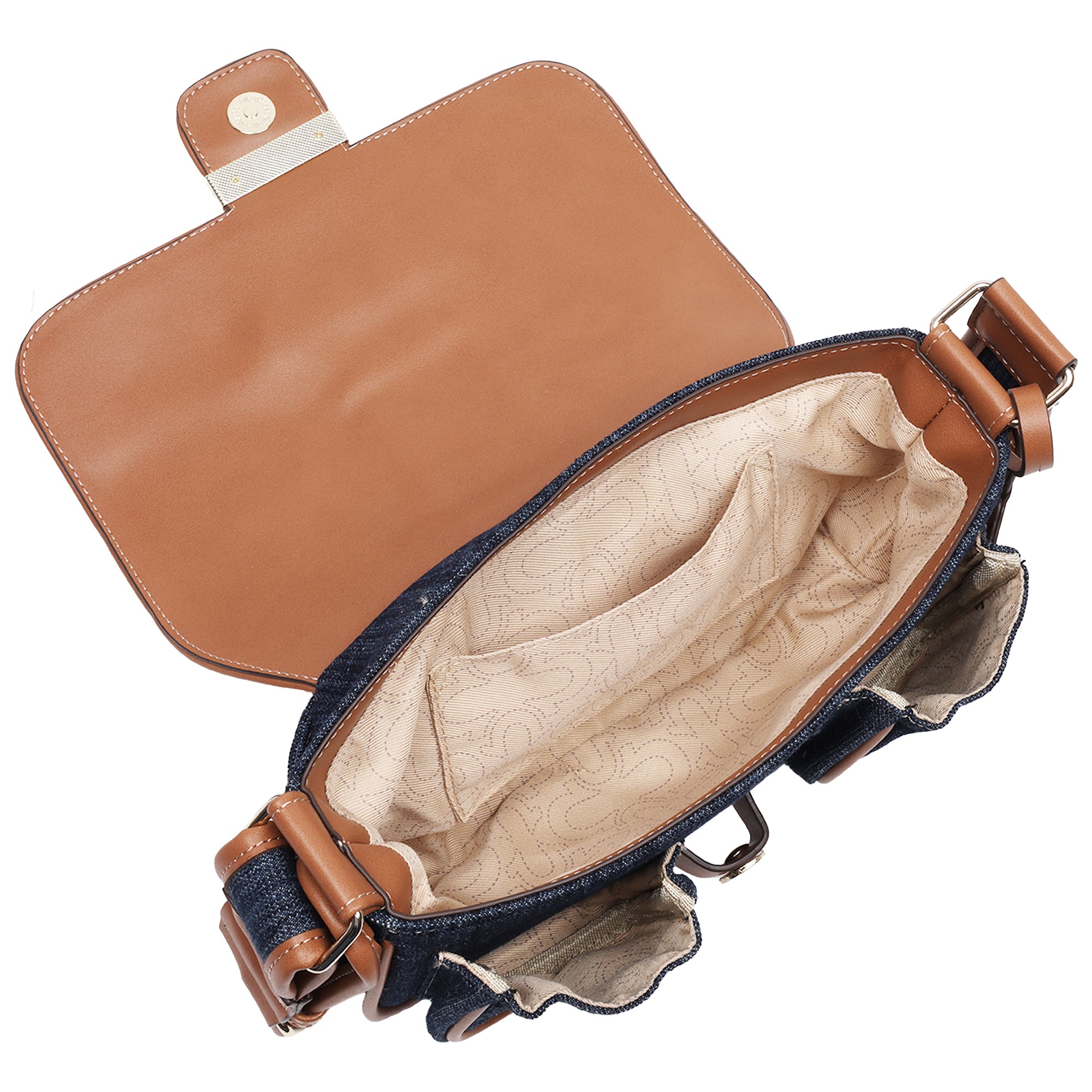 True Religion Double Pocket Denim Satchel with Horseshoe Hardware