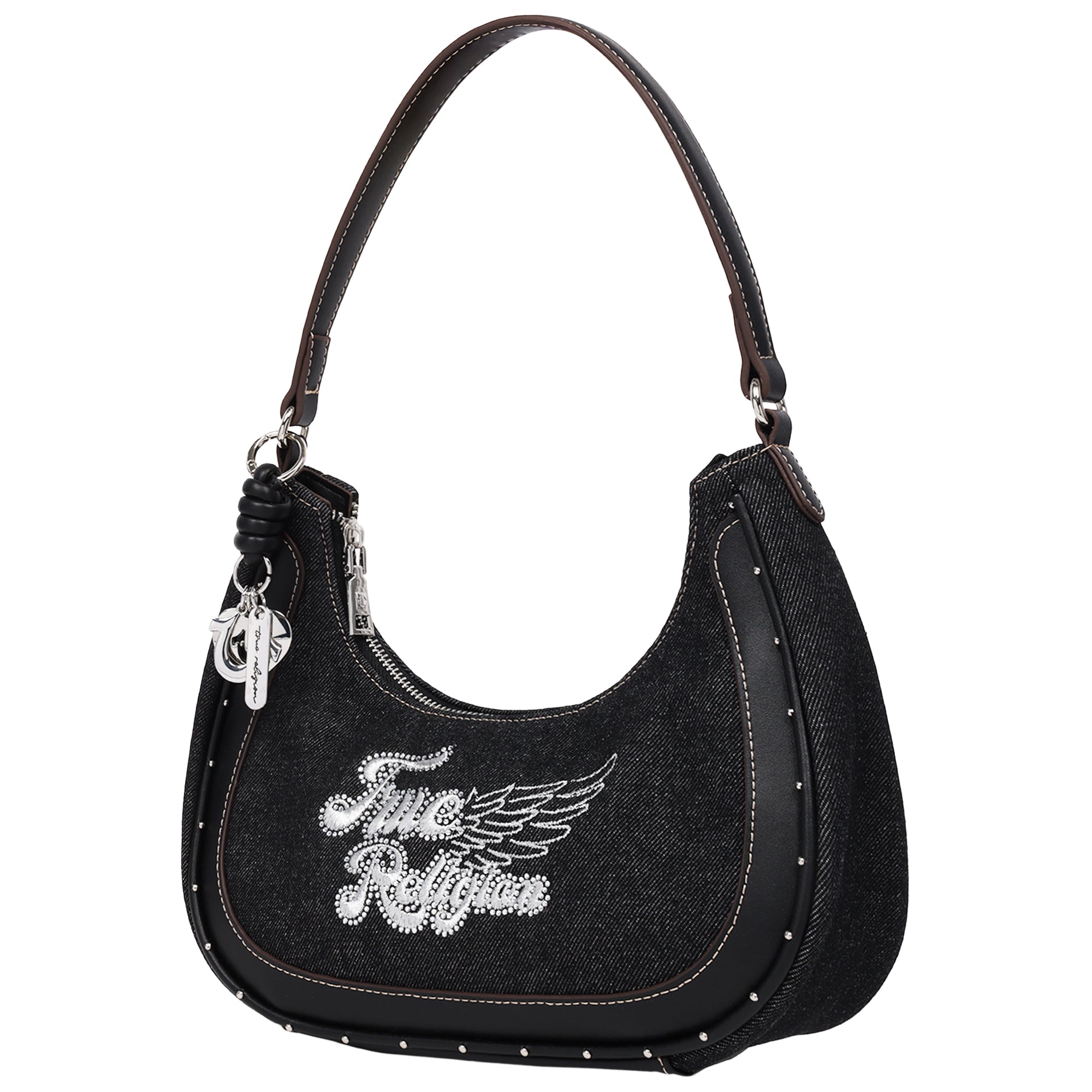 True Religion Wing Motif Denim Hobo Bag