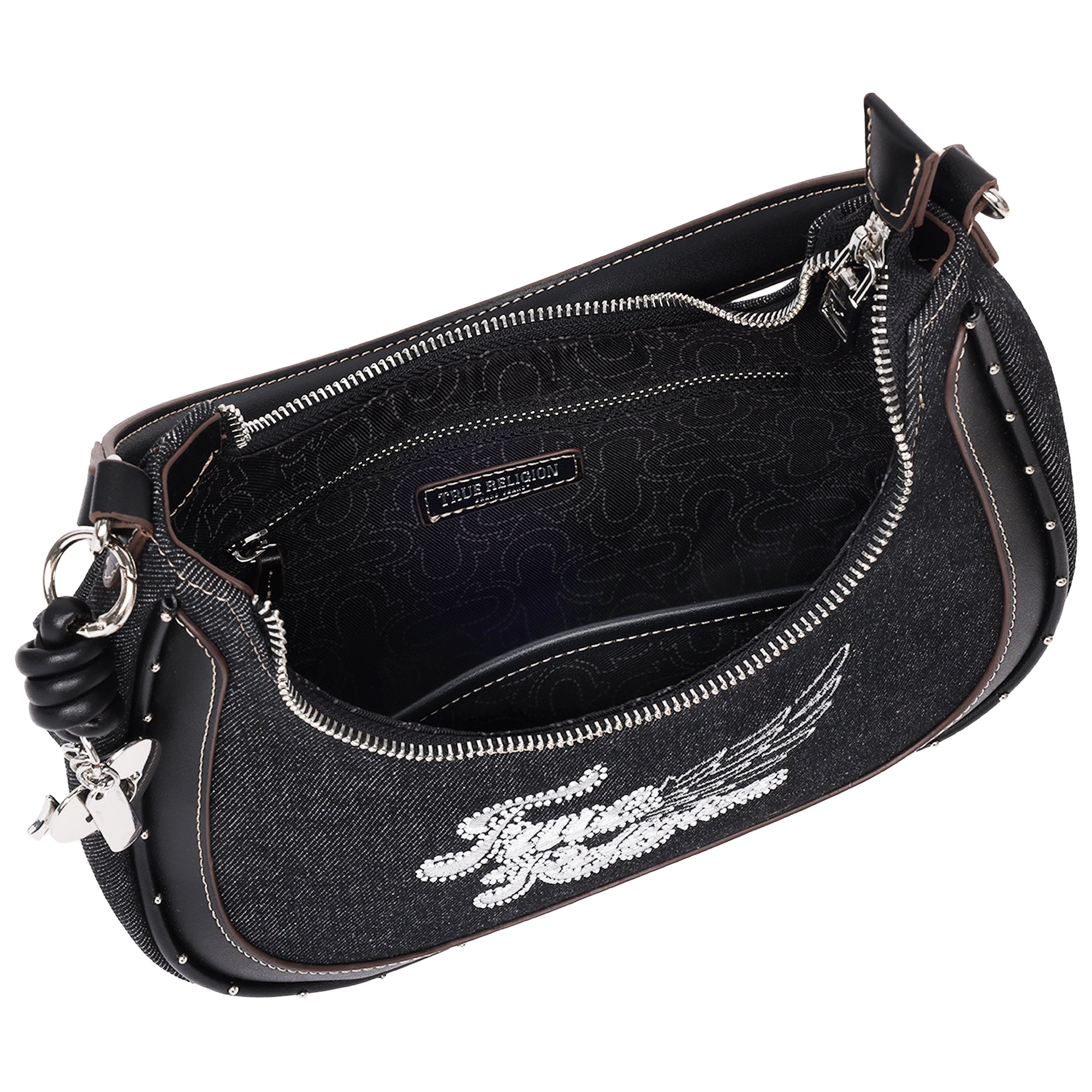 True Religion Wing Motif Denim Hobo Bag