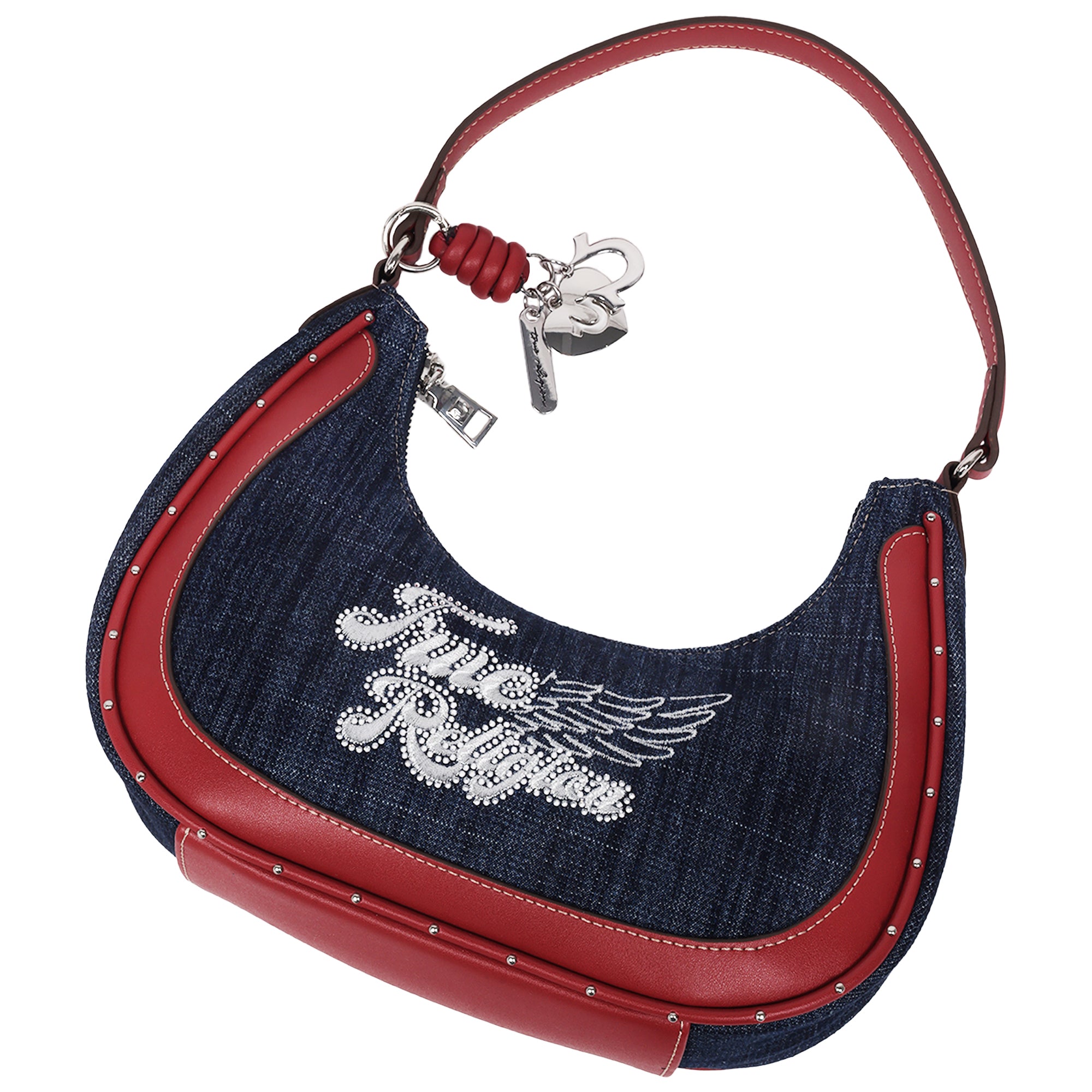 True Religion Wing Motif Denim Hobo Bag