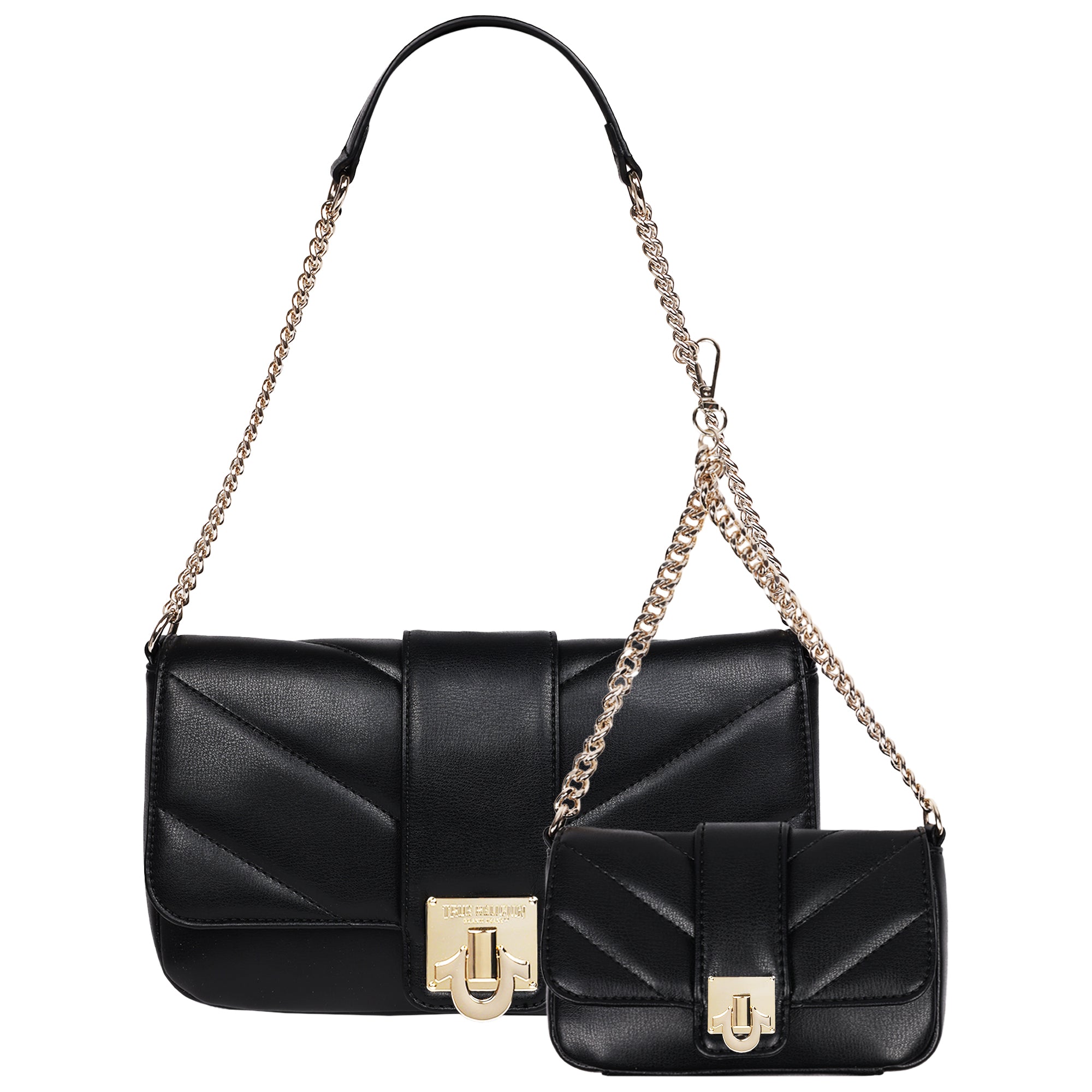 True Religion Quilted Flap Shoulder Bag with Mini Bag