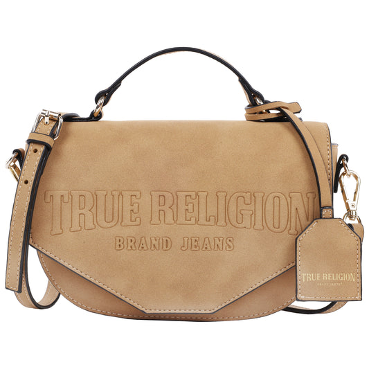True Religion Trapunto Logo Suede Flap Crossbody