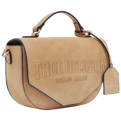 True Religion Trapunto Logo Suede Flap Crossbody
