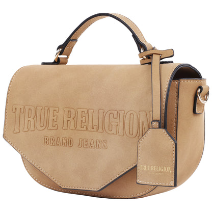 True Religion Trapunto Logo Suede Flap Crossbody