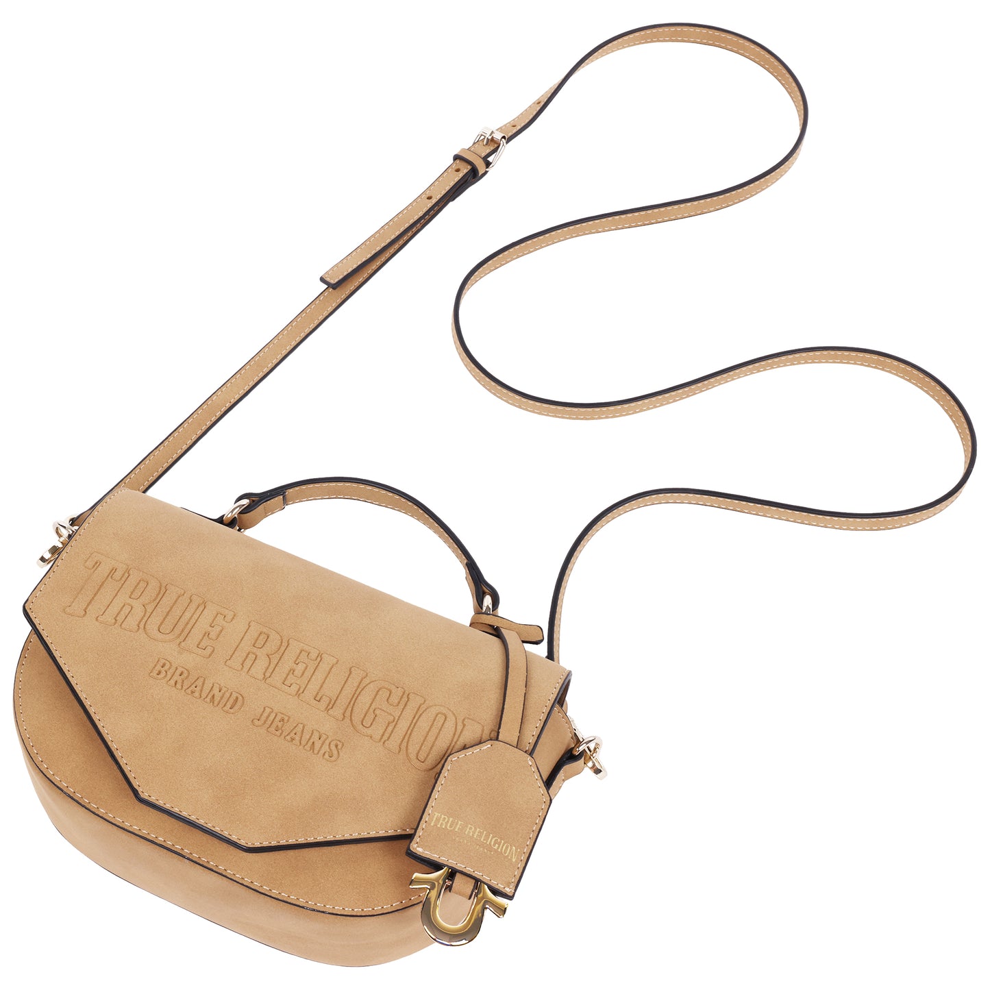 True Religion Trapunto Logo Suede Flap Crossbody