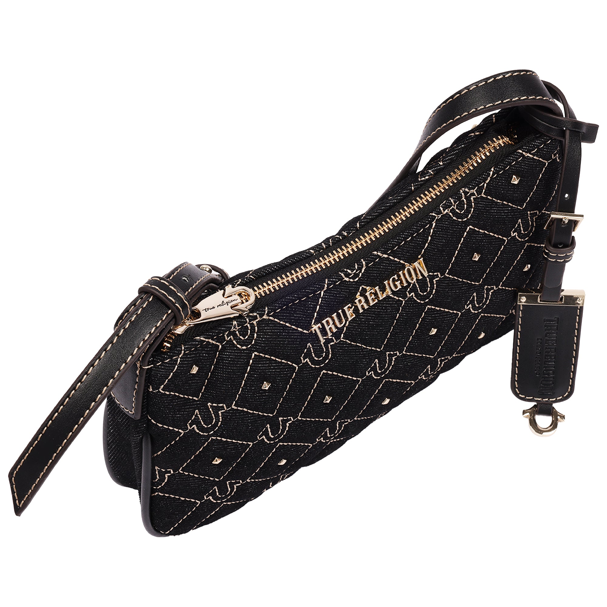 True Religion Studded Denim Shoulder Bag