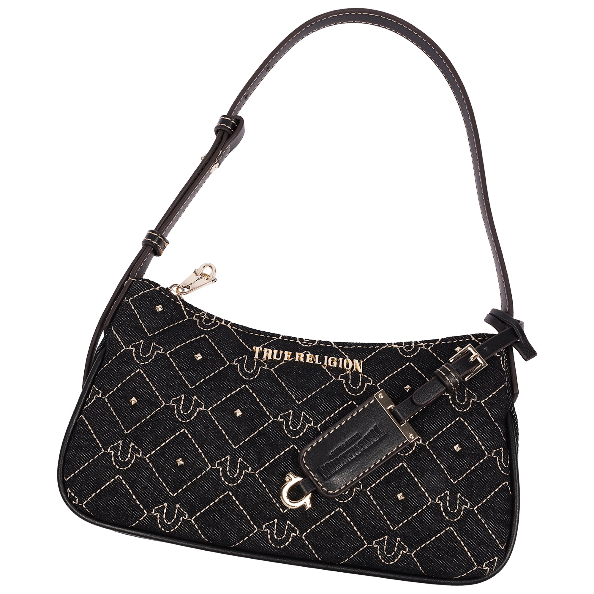 True Religion Studded Denim Shoulder Bag