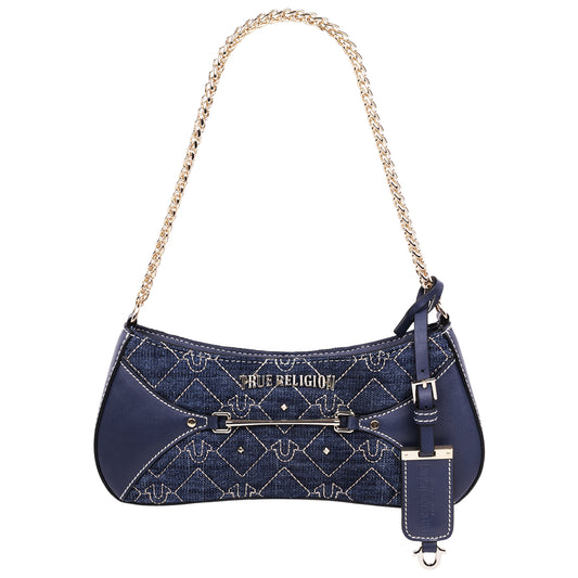 True Religion Studded Denim Chain Shoulder Bag