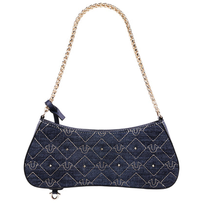 True Religion Studded Denim Chain Shoulder Bag