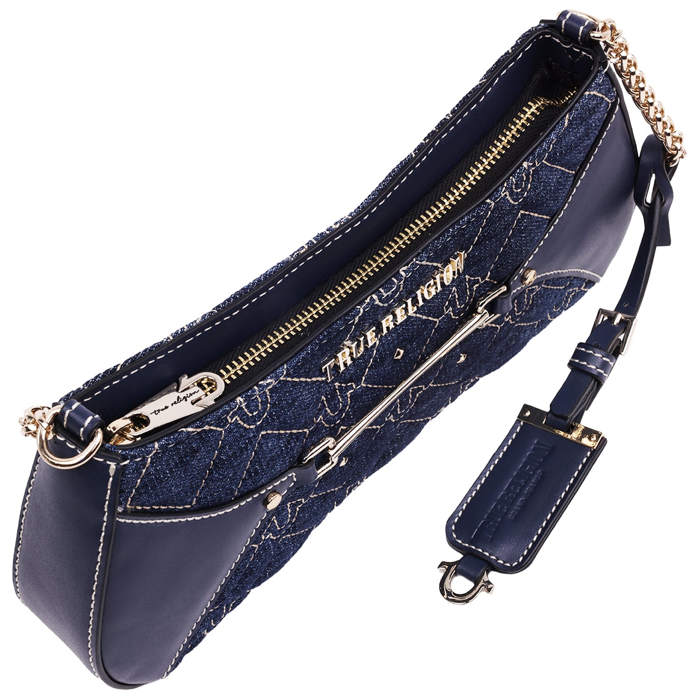 True Religion Studded Denim Chain Shoulder Bag