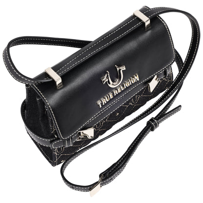 True Religion Studded Denim Flap Crossbody Bag